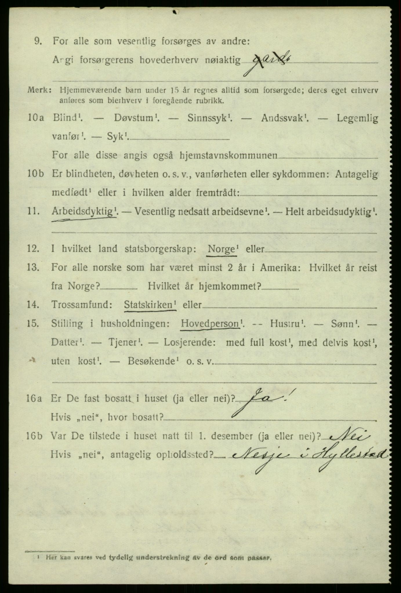 SAB, 1920 census for Hyllestad, 1920, p. 2809