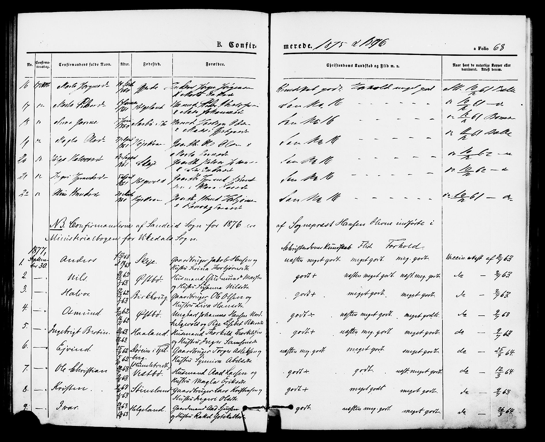 Vikedal sokneprestkontor, AV/SAST-A-101840/01/IV: Parish register (official) no. A 8, 1868-1885, p. 68