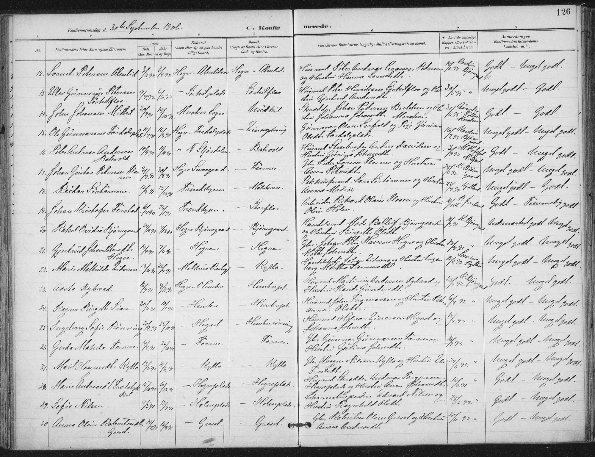Ministerialprotokoller, klokkerbøker og fødselsregistre - Nord-Trøndelag, SAT/A-1458/703/L0031: Parish register (official) no. 703A04, 1893-1914, p. 126