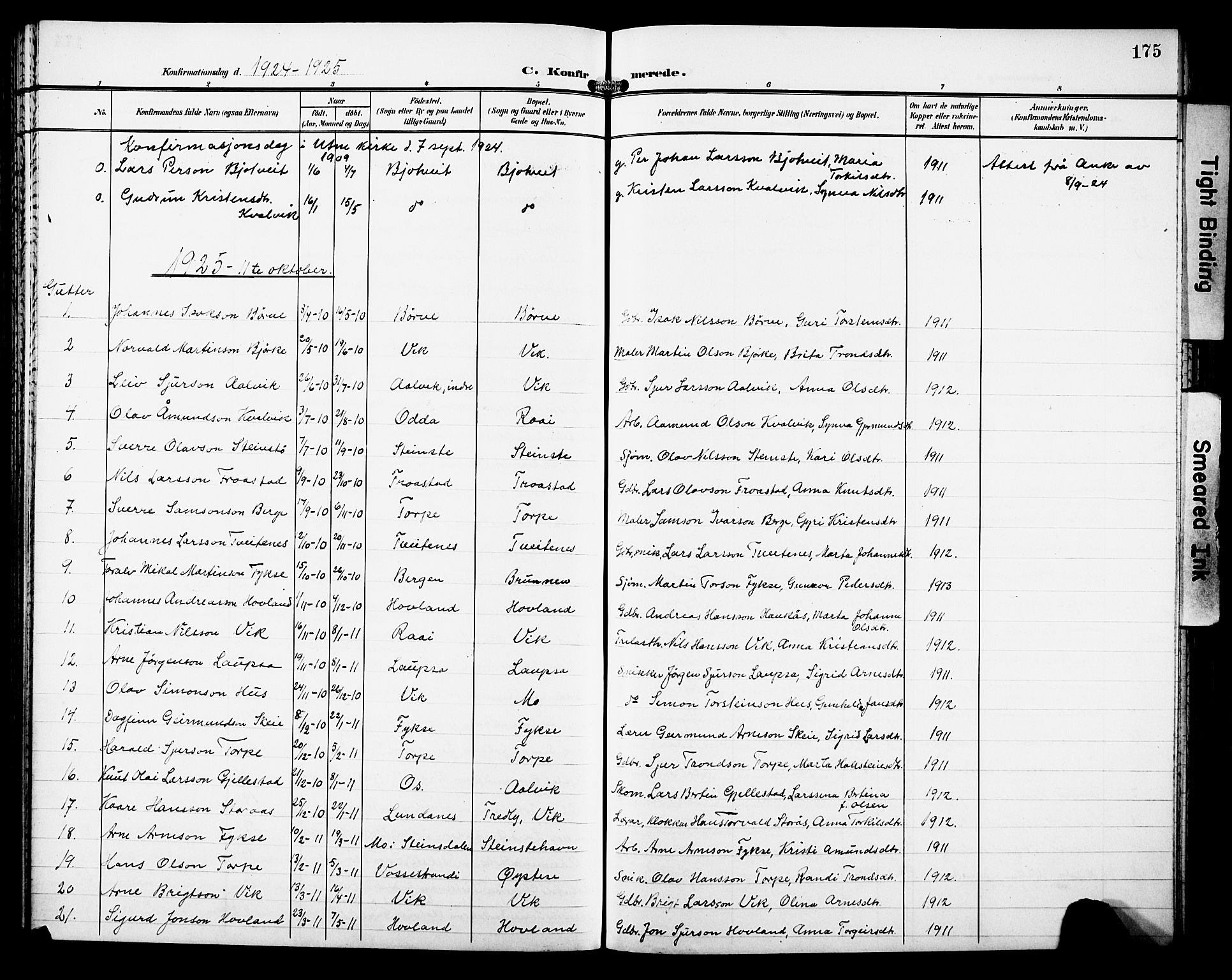 Kvam sokneprestembete, SAB/A-76201/H/Hab: Parish register (copy) no. C 4, 1906-1931, p. 175