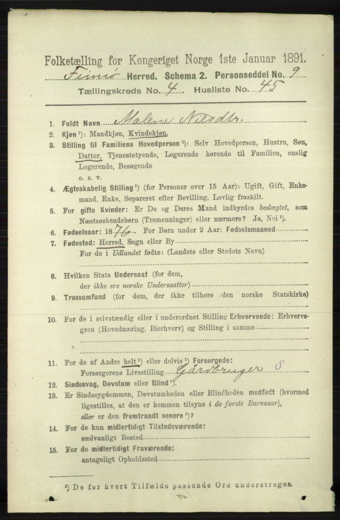 RA, 1891 census for 1141 Finnøy, 1891, p. 1082