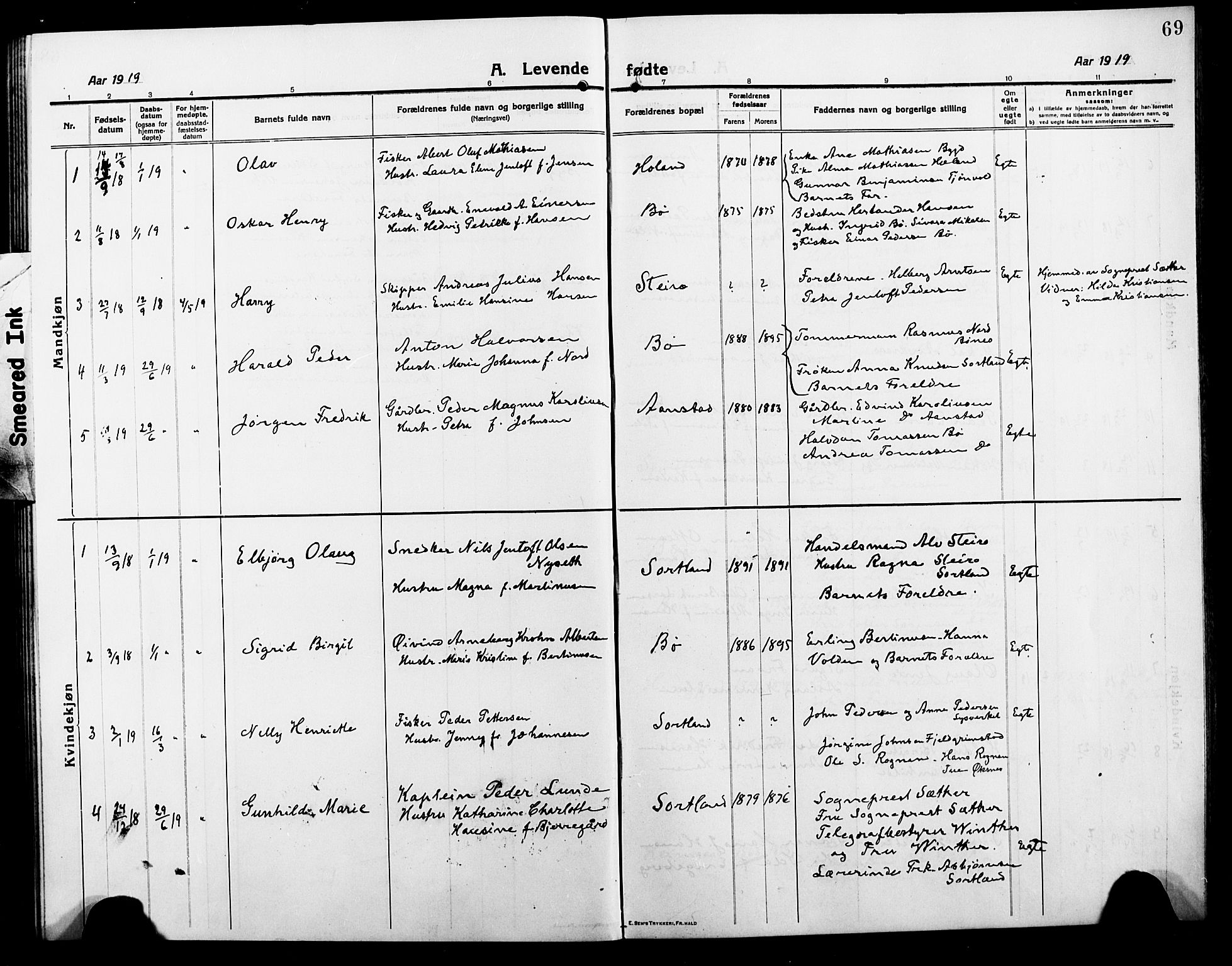Ministerialprotokoller, klokkerbøker og fødselsregistre - Nordland, SAT/A-1459/895/L1383: Parish register (copy) no. 895C05, 1913-1922, p. 69