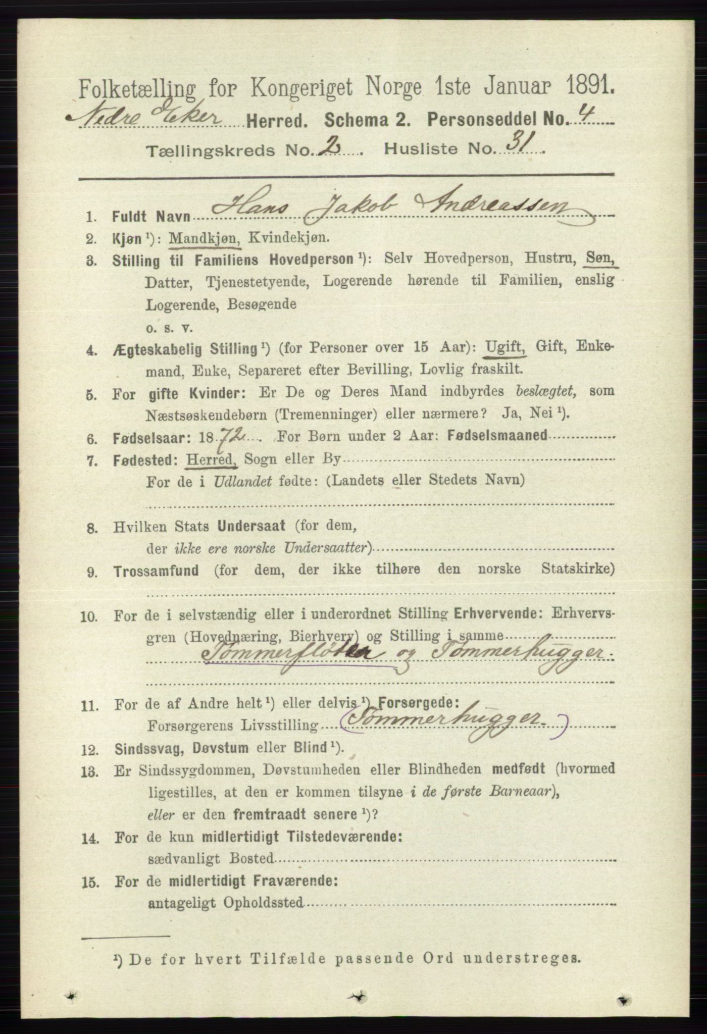 RA, 1891 census for 0625 Nedre Eiker, 1891, p. 711