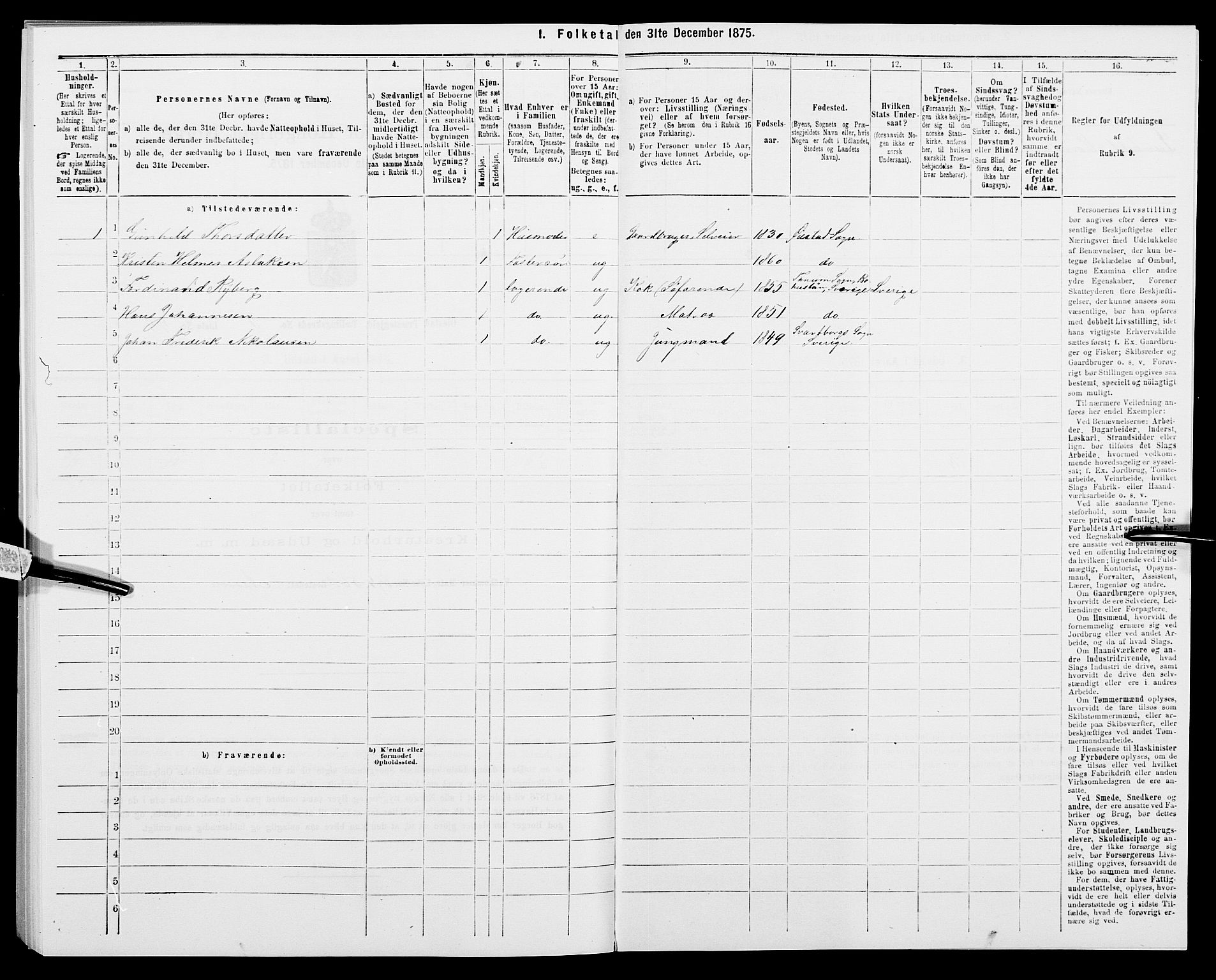 SAK, 1875 census for 0920P Øyestad, 1875, p. 692