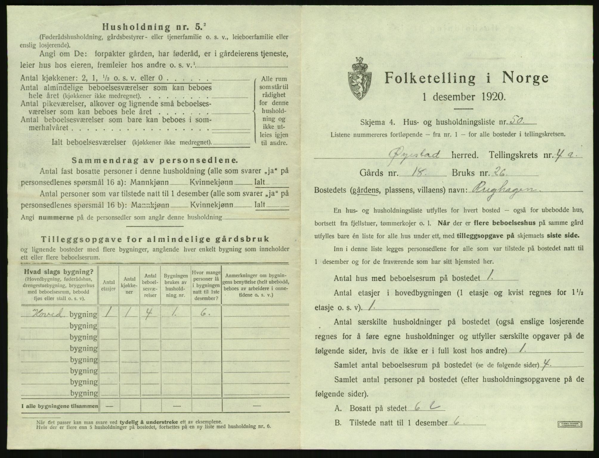 SAK, 1920 census for Øyestad, 1920, p. 398