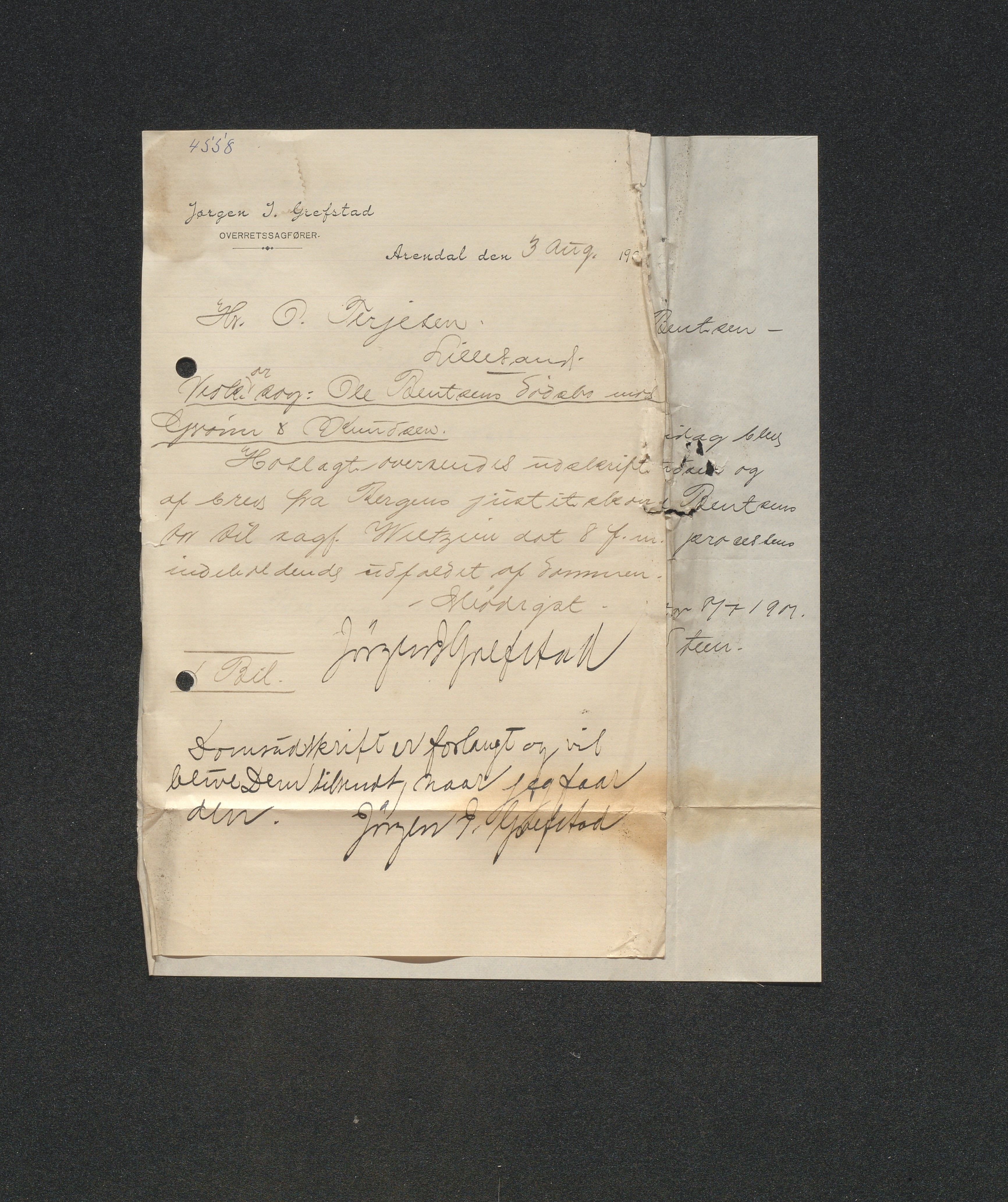 O. Terjesens rederi, AAKS/PA-2525/E/E01/L0009: Korrespondanse, 1901