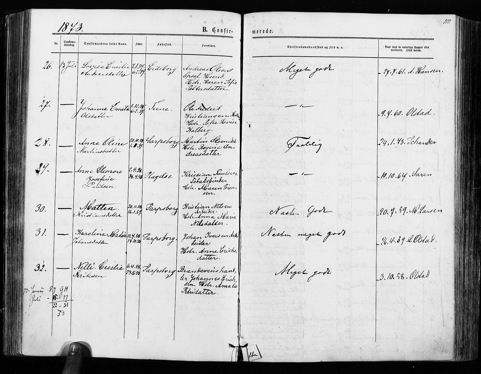 Sarpsborg prestekontor Kirkebøker, SAO/A-2006/F/Fa/L0002: Parish register (official) no. 2, 1869-1877, p. 119