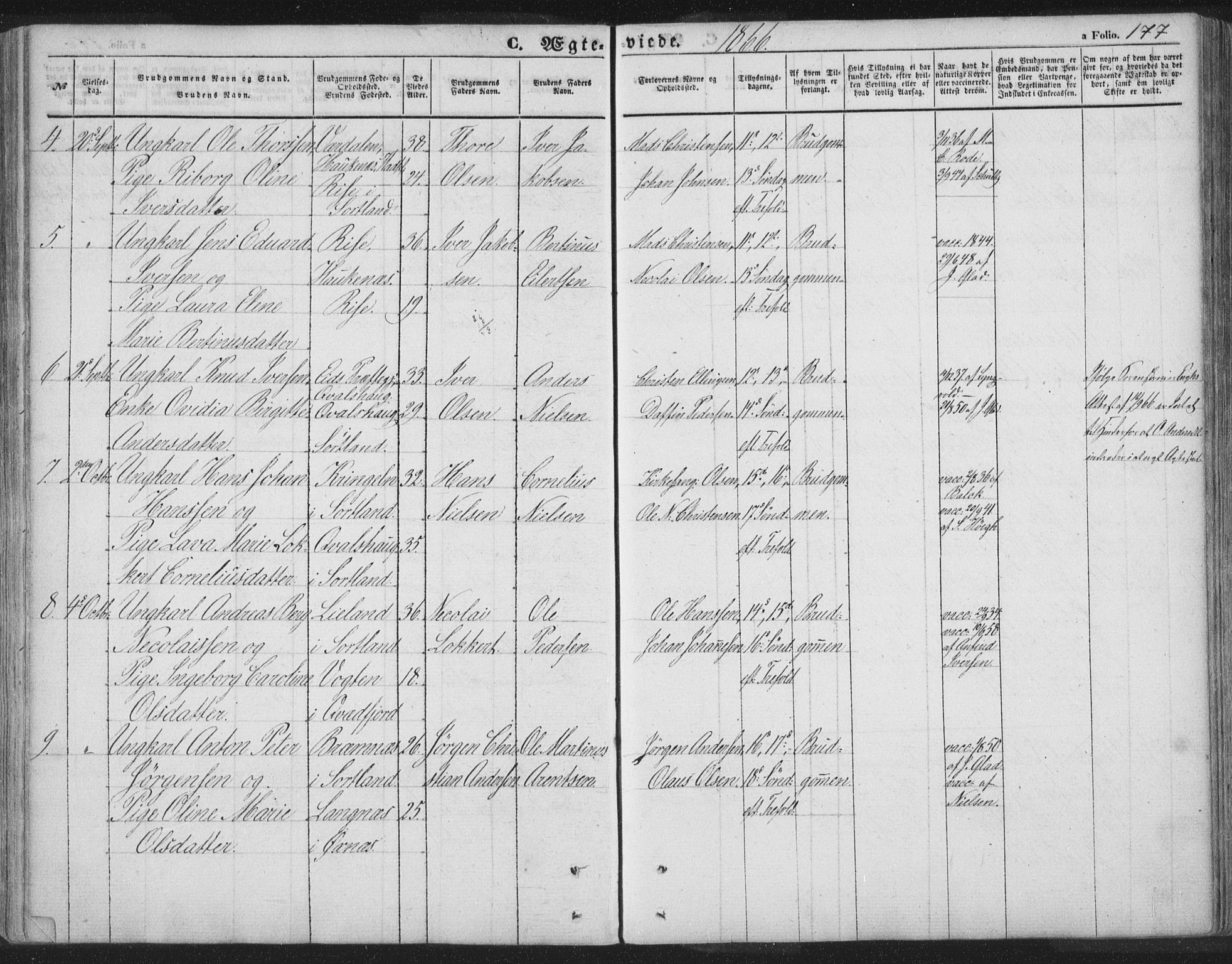 Ministerialprotokoller, klokkerbøker og fødselsregistre - Nordland, AV/SAT-A-1459/895/L1369: Parish register (official) no. 895A04, 1852-1872, p. 177