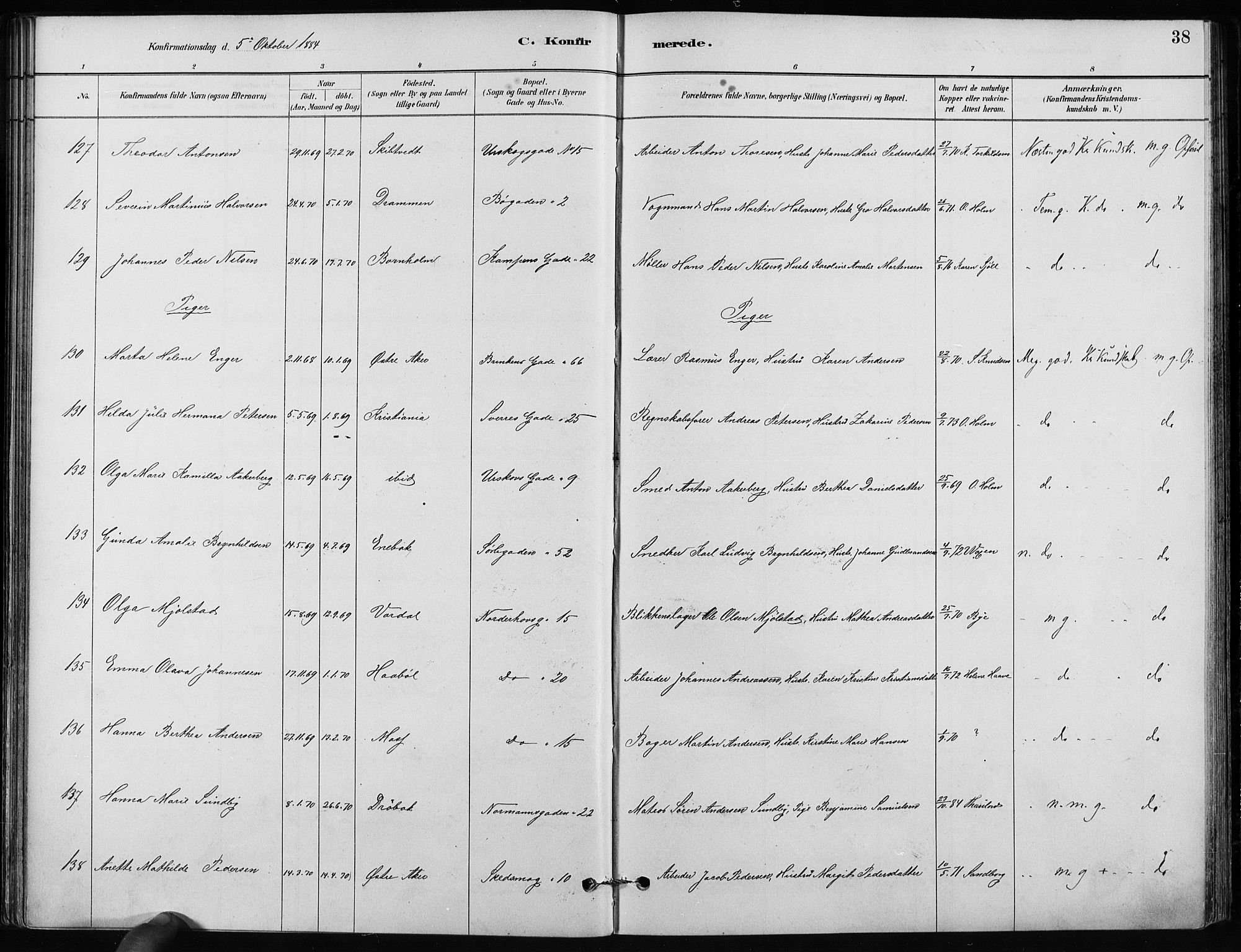 Kampen prestekontor Kirkebøker, AV/SAO-A-10853/F/Fa/L0002: Parish register (official) no. I 2, 1880-1888, p. 38