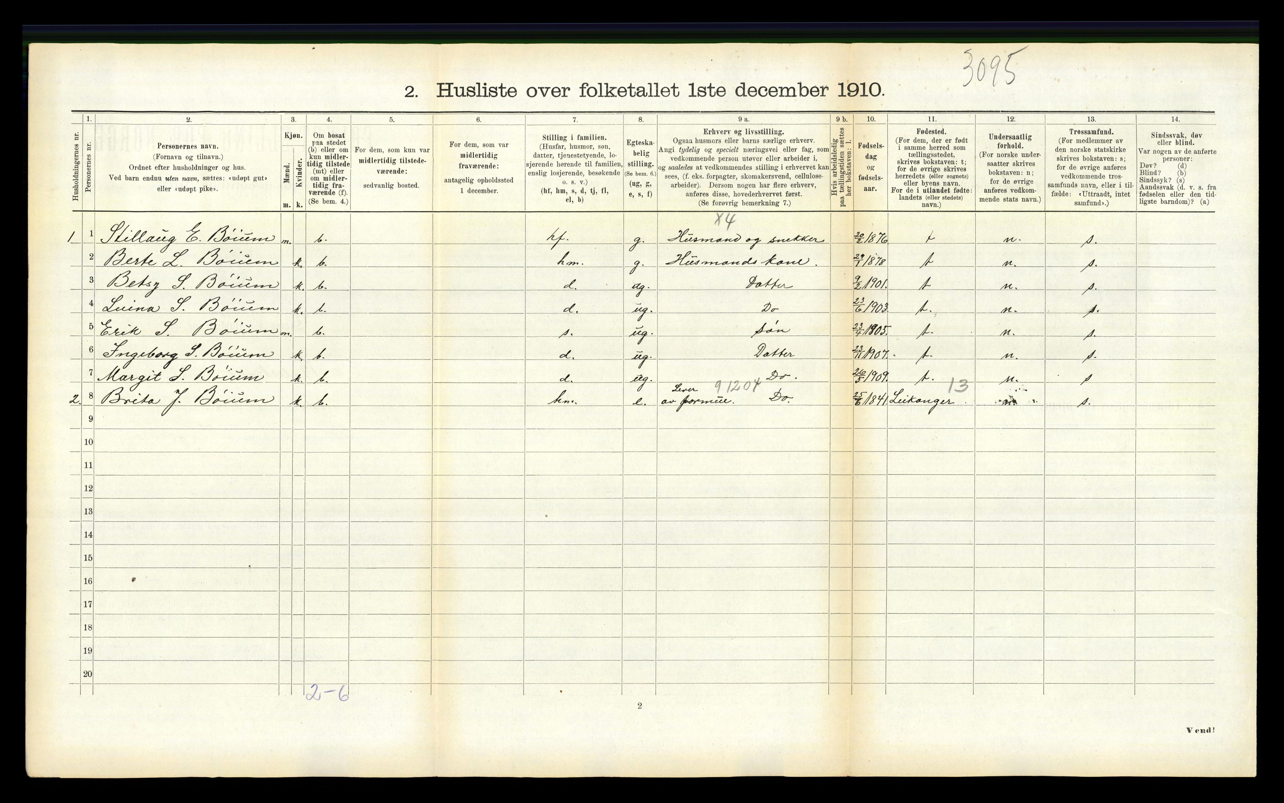 RA, 1910 census for Balestrand, 1910, p. 679