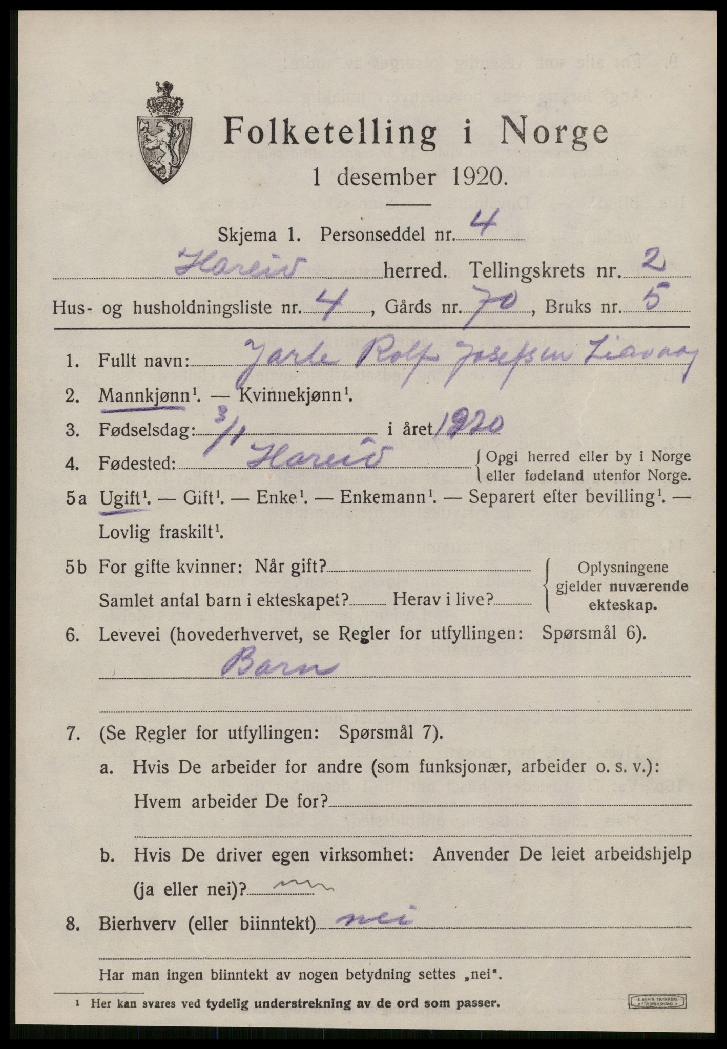 SAT, 1920 census for Hareid, 1920, p. 979