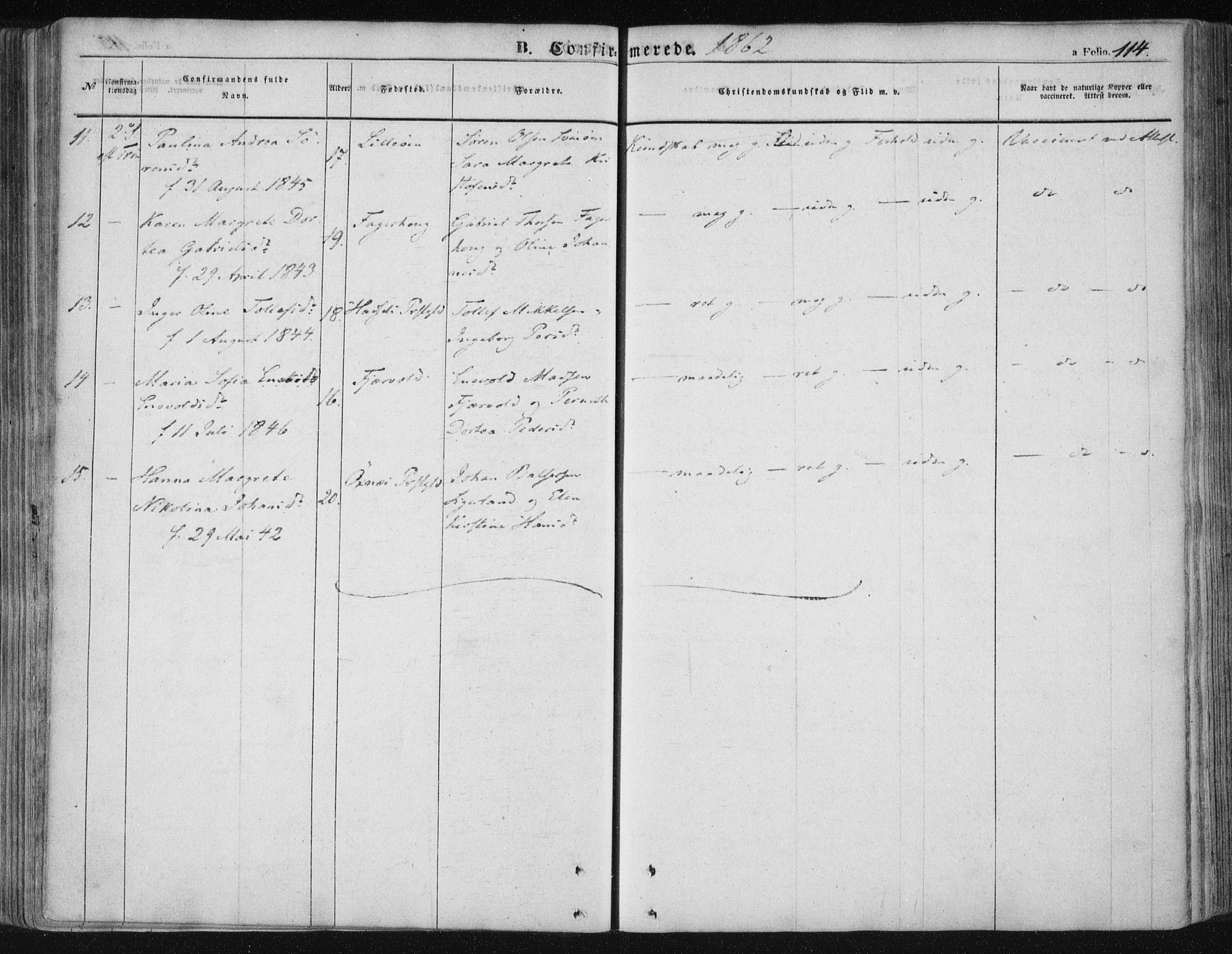 Ministerialprotokoller, klokkerbøker og fødselsregistre - Nordland, AV/SAT-A-1459/891/L1300: Parish register (official) no. 891A05, 1856-1870, p. 114