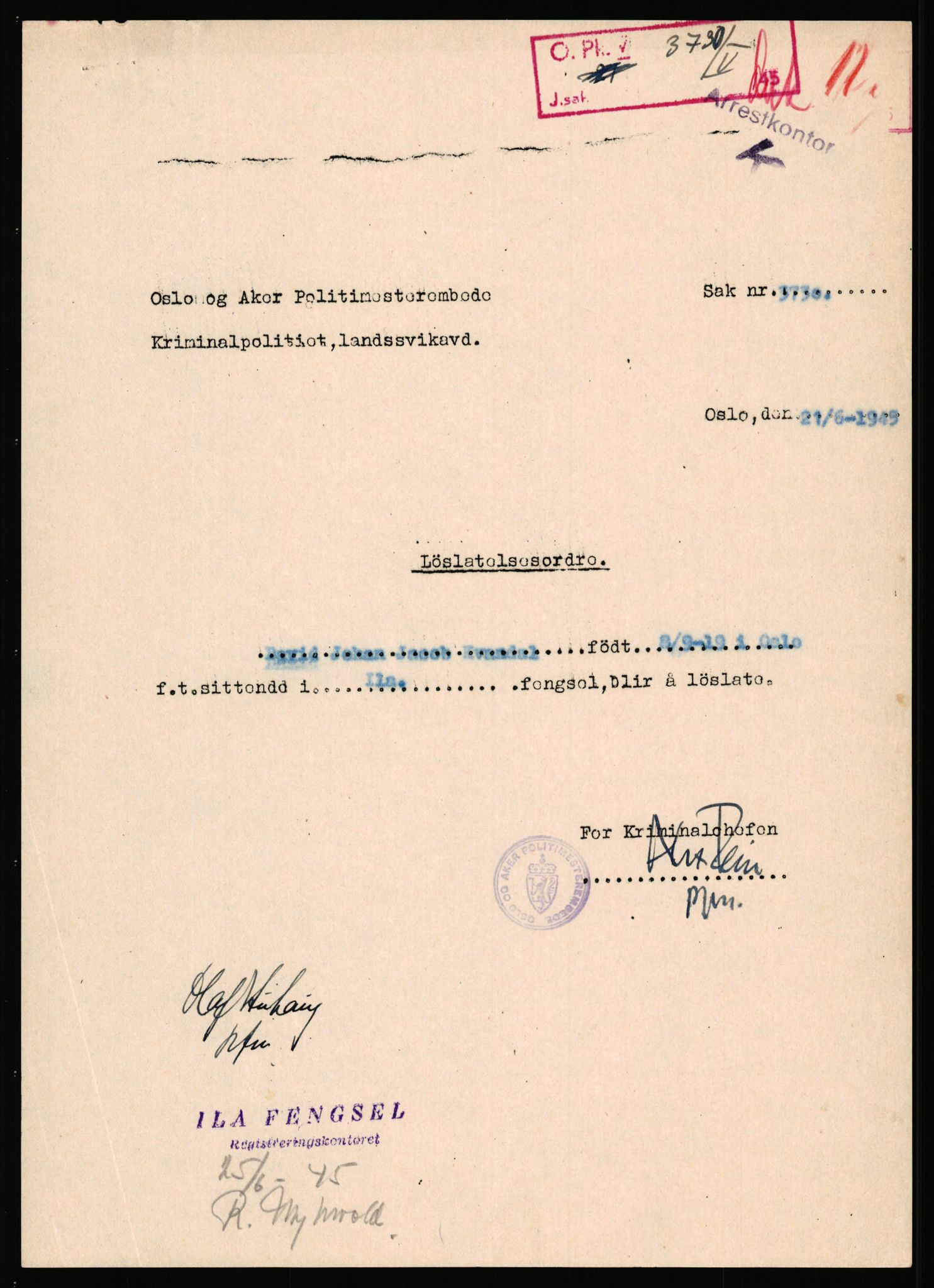 Landssvikarkivet, Oslo politikammer, AV/RA-S-3138-01/D/Dd/L0033/0330: Forelegg, anr. 3646 - 3730 / Anr. 3730, 1945-1946, p. 34