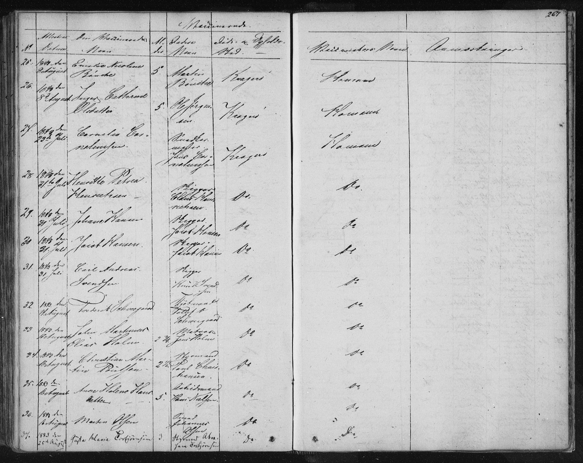 Kragerø kirkebøker, SAKO/A-278/F/Fa/L0005: Parish register (official) no. 5, 1832-1847, p. 267