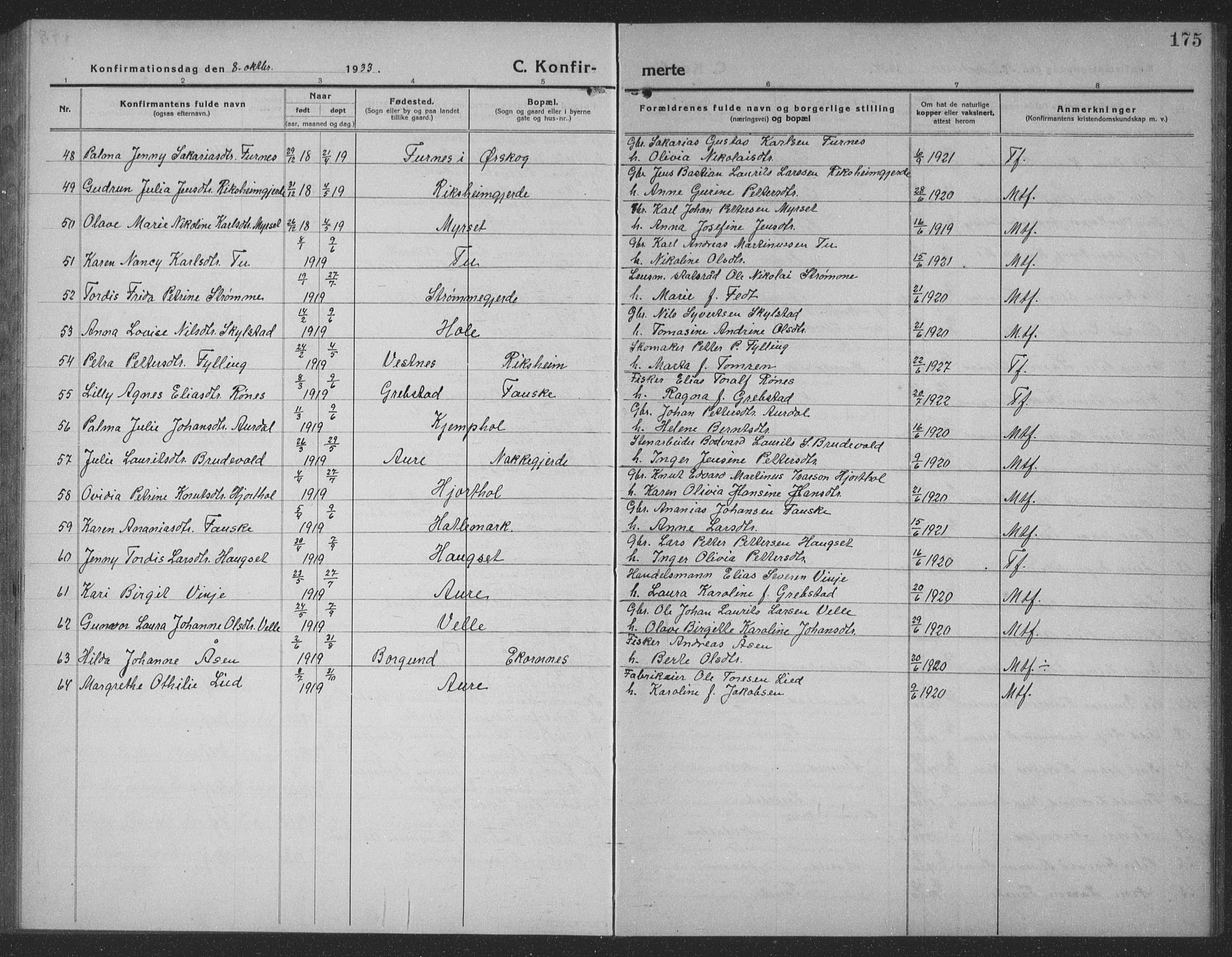 Ministerialprotokoller, klokkerbøker og fødselsregistre - Møre og Romsdal, AV/SAT-A-1454/523/L0342: Parish register (copy) no. 523C05, 1916-1937, p. 175