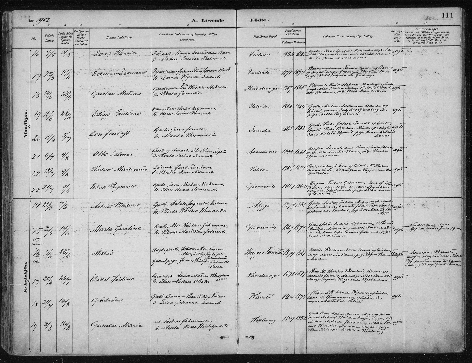 Avaldsnes sokneprestkontor, AV/SAST-A -101851/H/Ha/Haa/L0017: Parish register (official) no. A 17, 1889-1920, p. 111