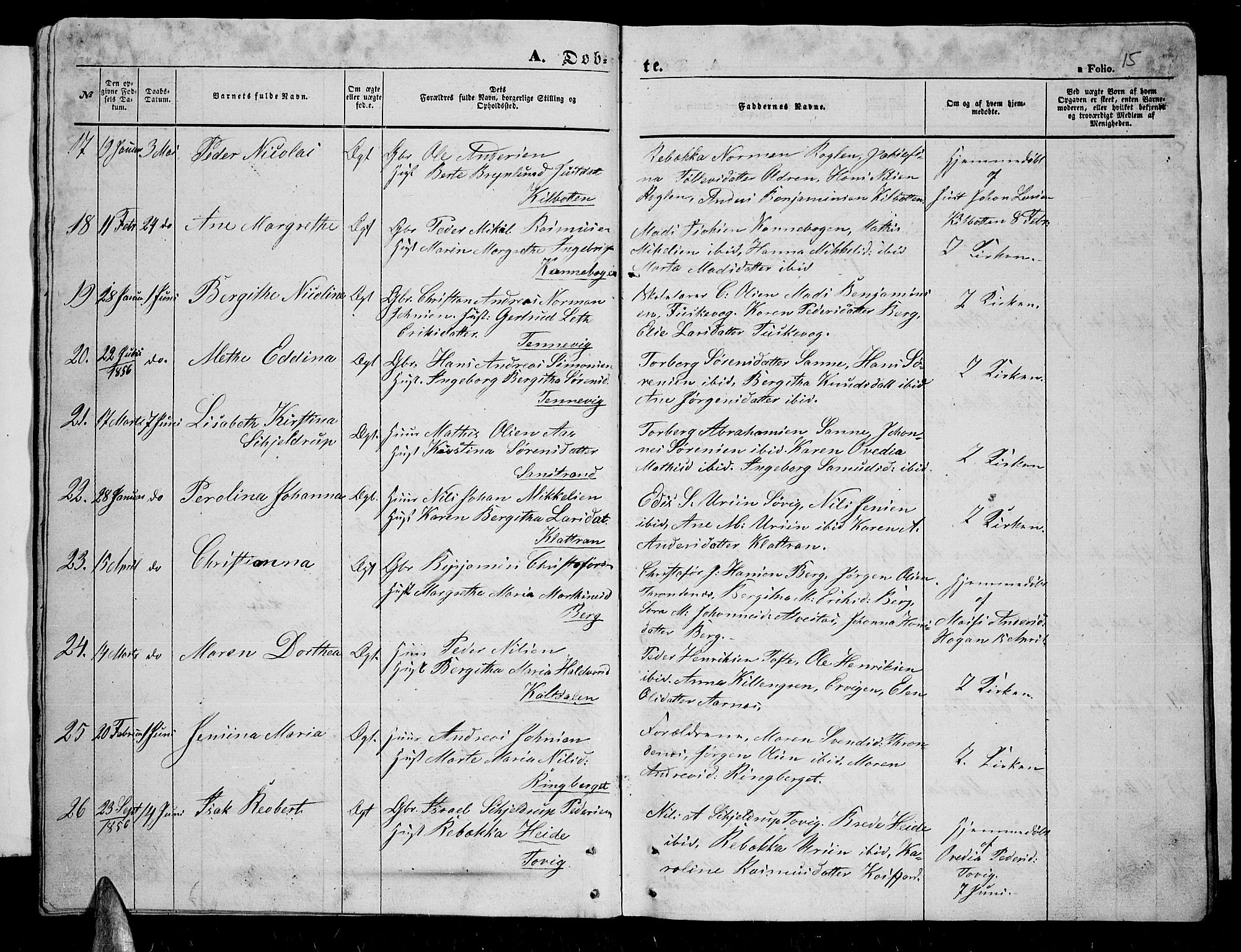 Trondenes sokneprestkontor, AV/SATØ-S-1319/H/Hb/L0007klokker: Parish register (copy) no. 7, 1855-1862, p. 15