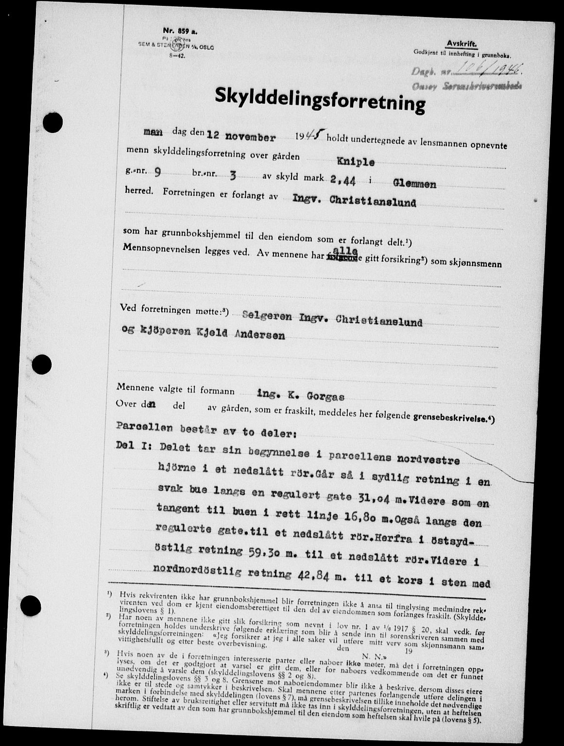 Onsøy sorenskriveri, SAO/A-10474/G/Ga/Gab/L0015: Mortgage book no. II A-15, 1945-1946, Diary no: : 106/1946