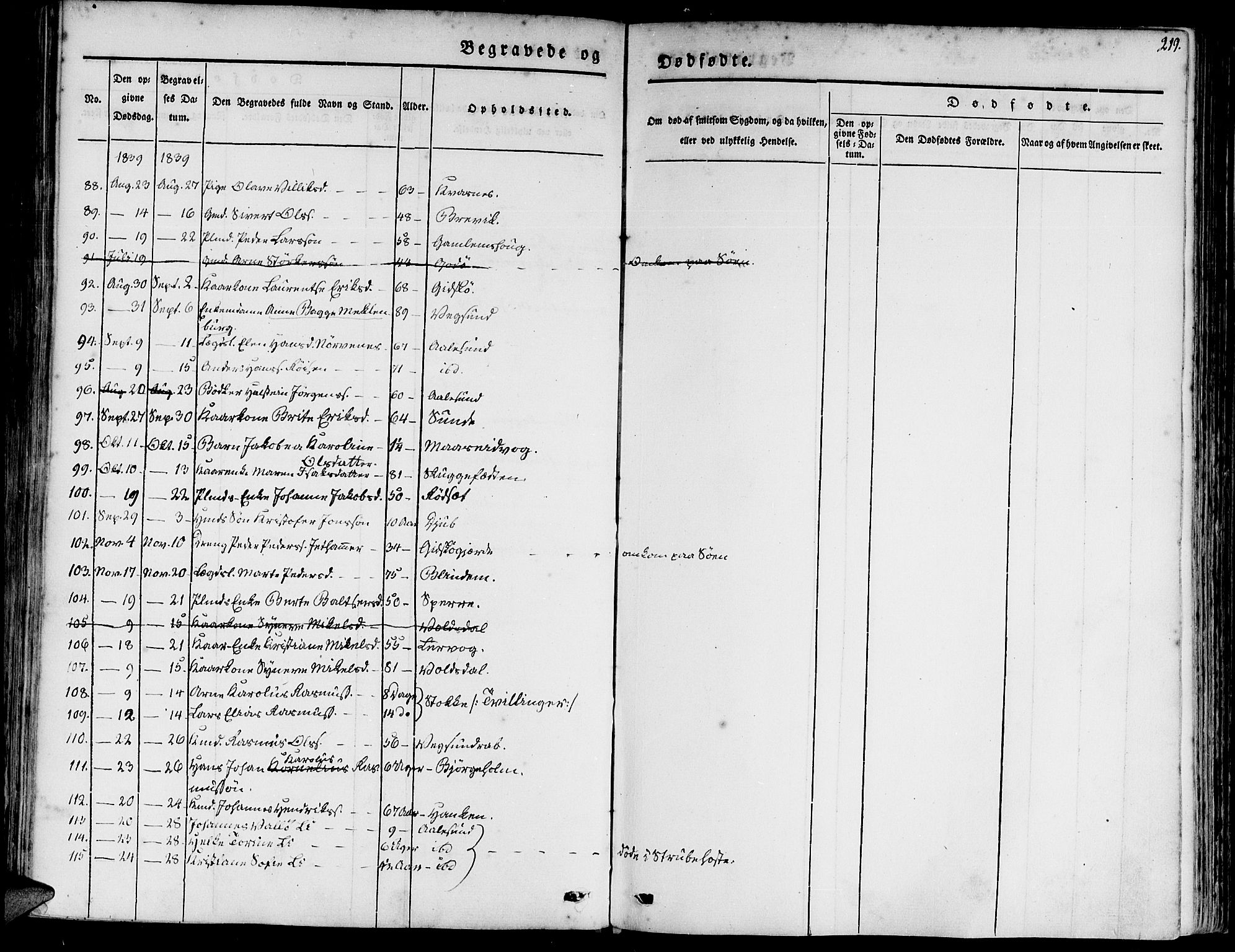 Ministerialprotokoller, klokkerbøker og fødselsregistre - Møre og Romsdal, AV/SAT-A-1454/528/L0395: Parish register (official) no. 528A06, 1828-1839, p. 219