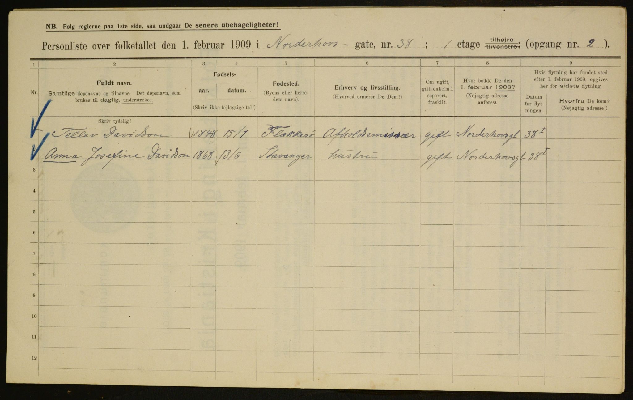 OBA, Municipal Census 1909 for Kristiania, 1909, p. 66155