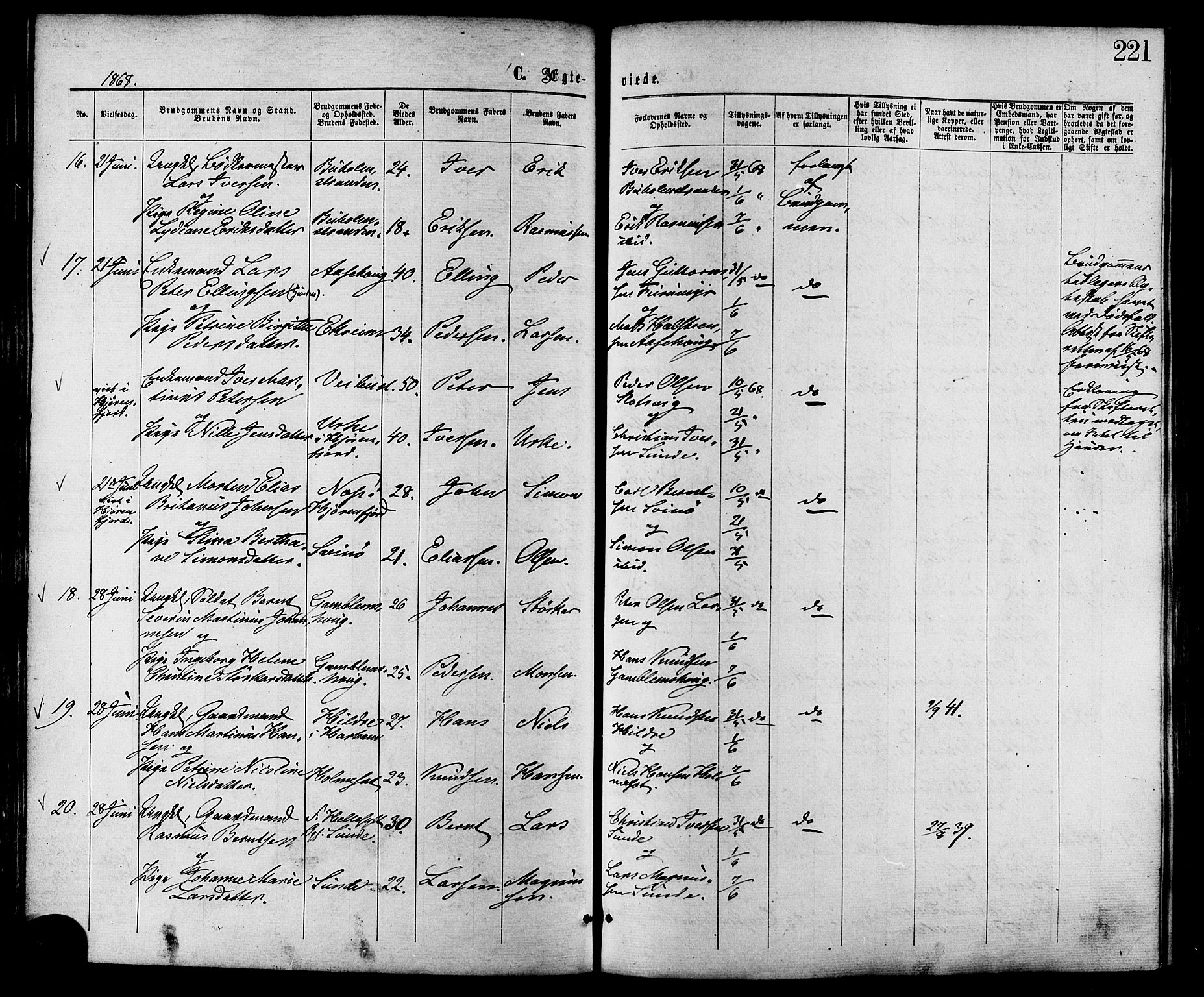 Ministerialprotokoller, klokkerbøker og fødselsregistre - Møre og Romsdal, SAT/A-1454/528/L0399: Parish register (official) no. 528A10, 1864-1879, p. 221