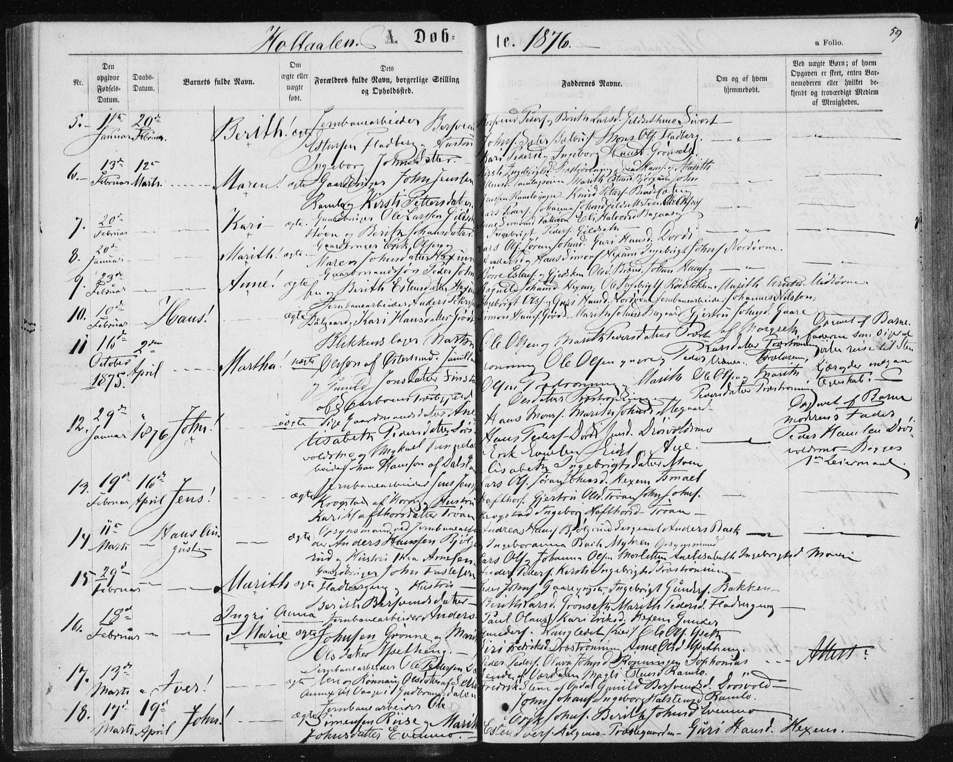 Ministerialprotokoller, klokkerbøker og fødselsregistre - Sør-Trøndelag, SAT/A-1456/685/L0969: Parish register (official) no. 685A08 /1, 1870-1878, p. 59
