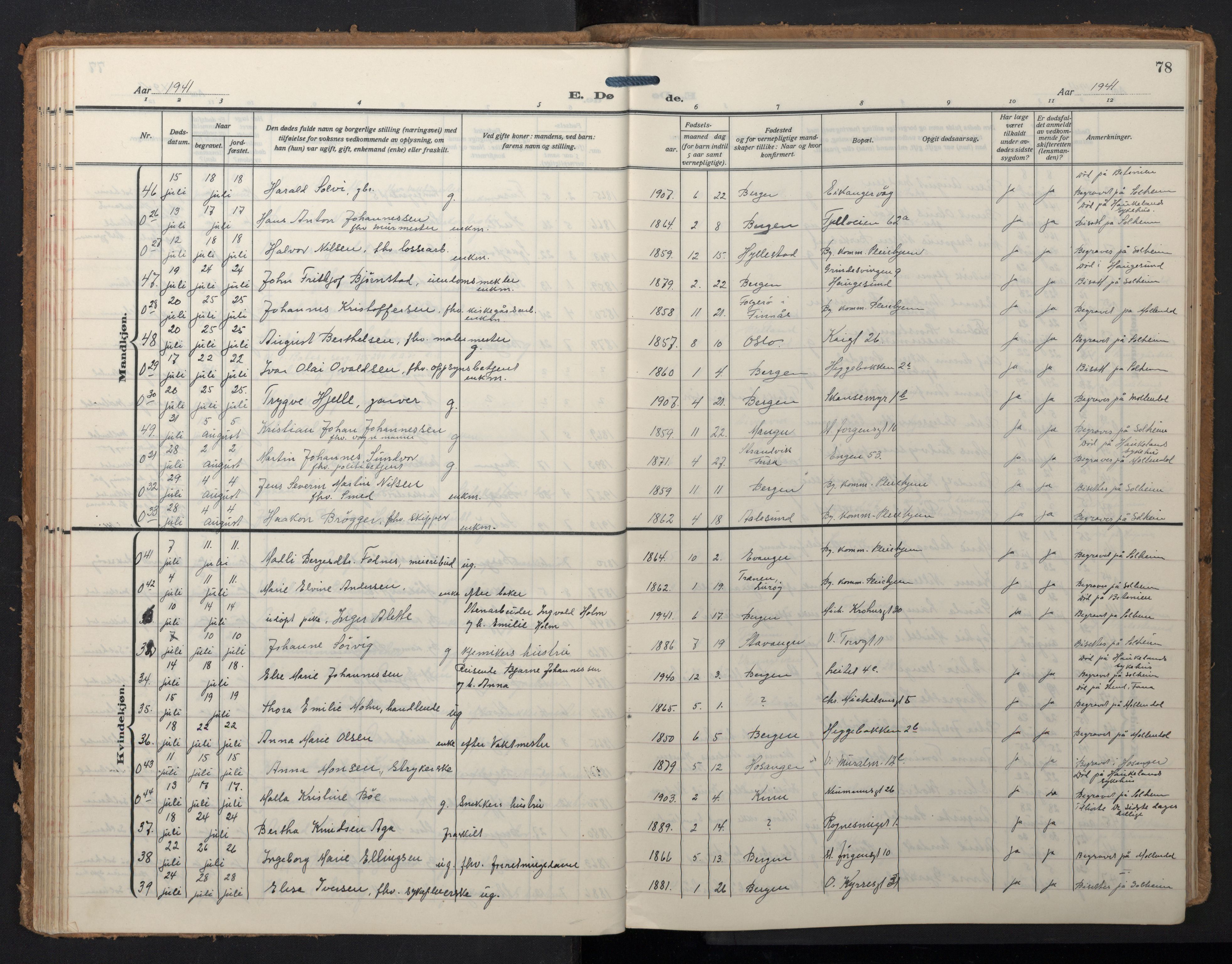 Domkirken sokneprestembete, AV/SAB-A-74801/H/Hab/L0043: Parish register (copy) no. E 7, 1929-1965, p. 77b-78a