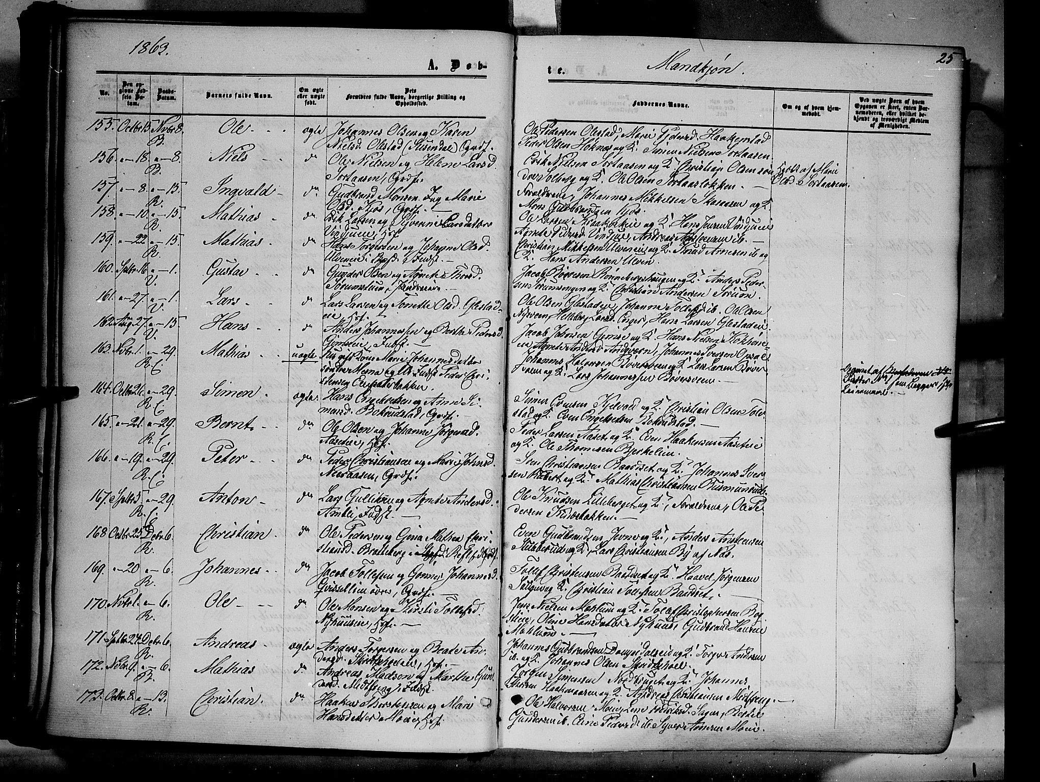 Ringsaker prestekontor, AV/SAH-PREST-014/K/Ka/L0010: Parish register (official) no. 10, 1861-1869, p. 25