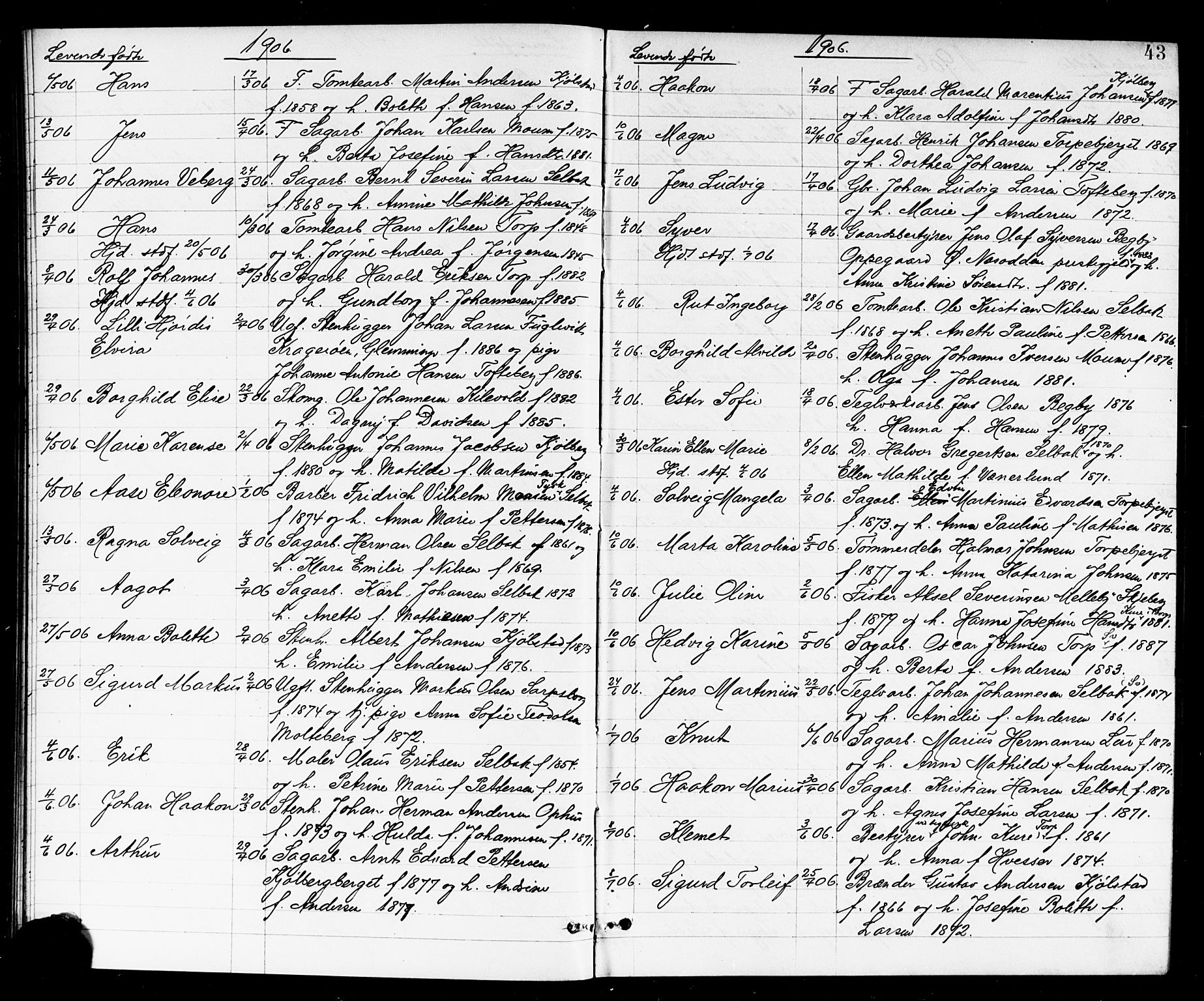 Borge prestekontor Kirkebøker, AV/SAO-A-10903/G/Ga/L0002: Parish register (copy) no. I 2, 1875-1923, p. 43