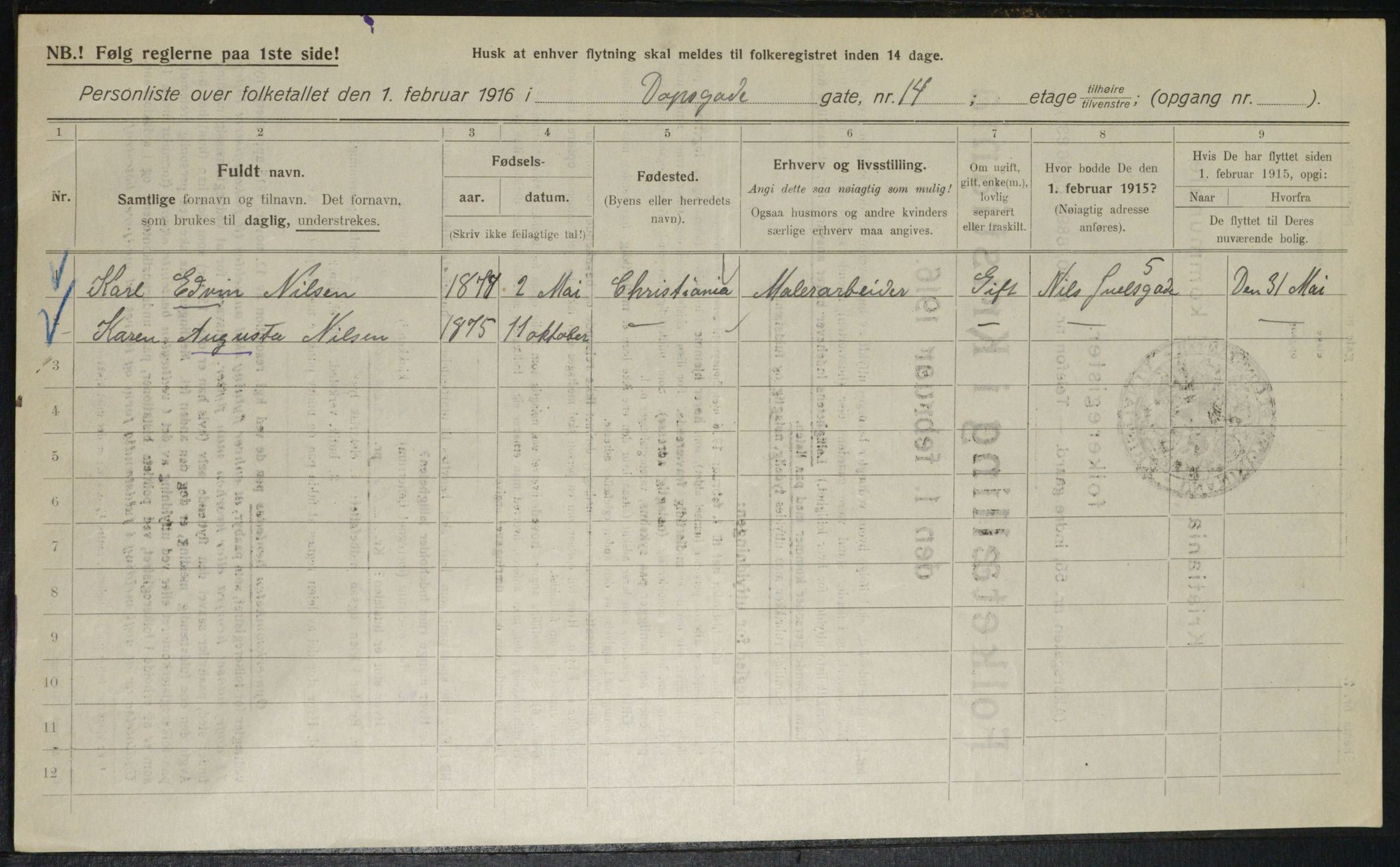 OBA, Municipal Census 1916 for Kristiania, 1916, p. 16089