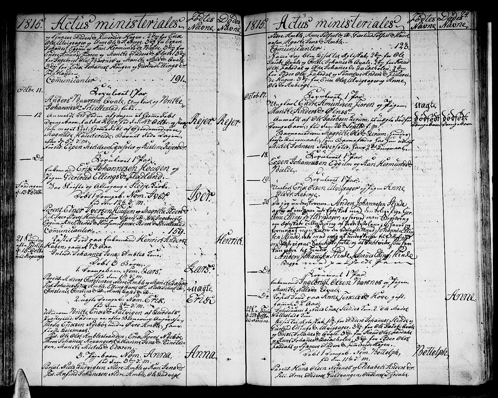 Sogndal sokneprestembete, AV/SAB-A-81301/H/Haa/Haaa/L0009: Parish register (official) no. A 9, 1809-1821, p. 74