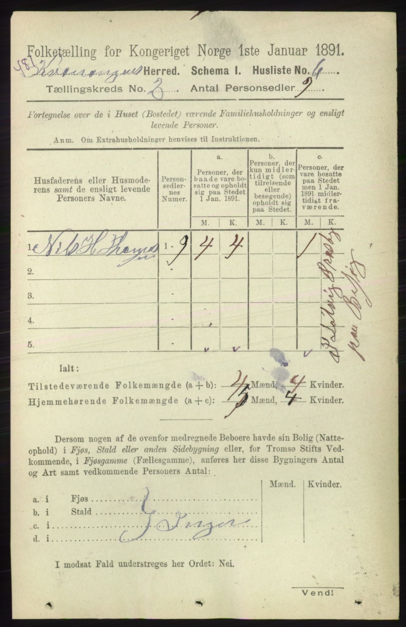 RA, 1891 census for 1943 Kvænangen, 1891, p. 330