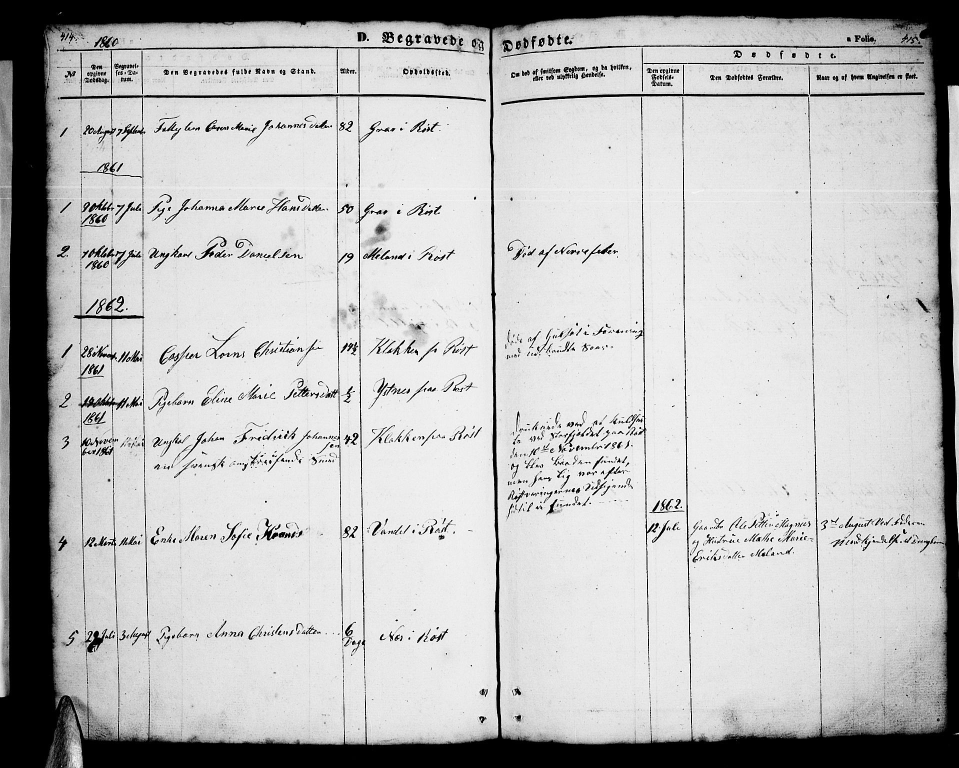 Ministerialprotokoller, klokkerbøker og fødselsregistre - Nordland, AV/SAT-A-1459/808/L0130: Parish register (copy) no. 808C01, 1851-1878, p. 414-415