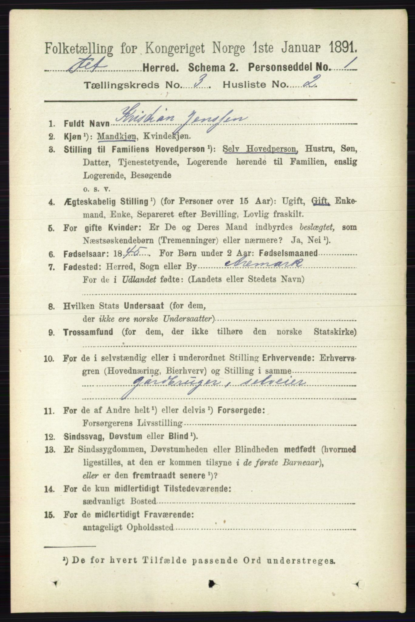 RA, 1891 census for 0227 Fet, 1891, p. 858