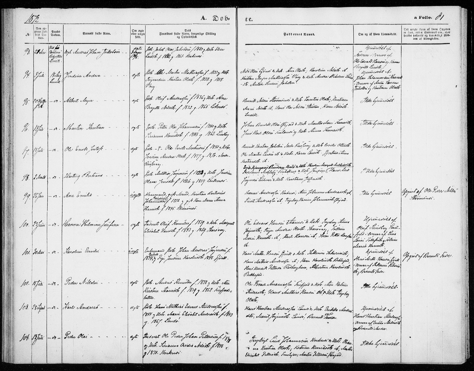 Lenvik sokneprestembete, SATØ/S-1310/H/Ha/Haa/L0009kirke: Parish register (official) no. 9, 1866-1873, p. 81