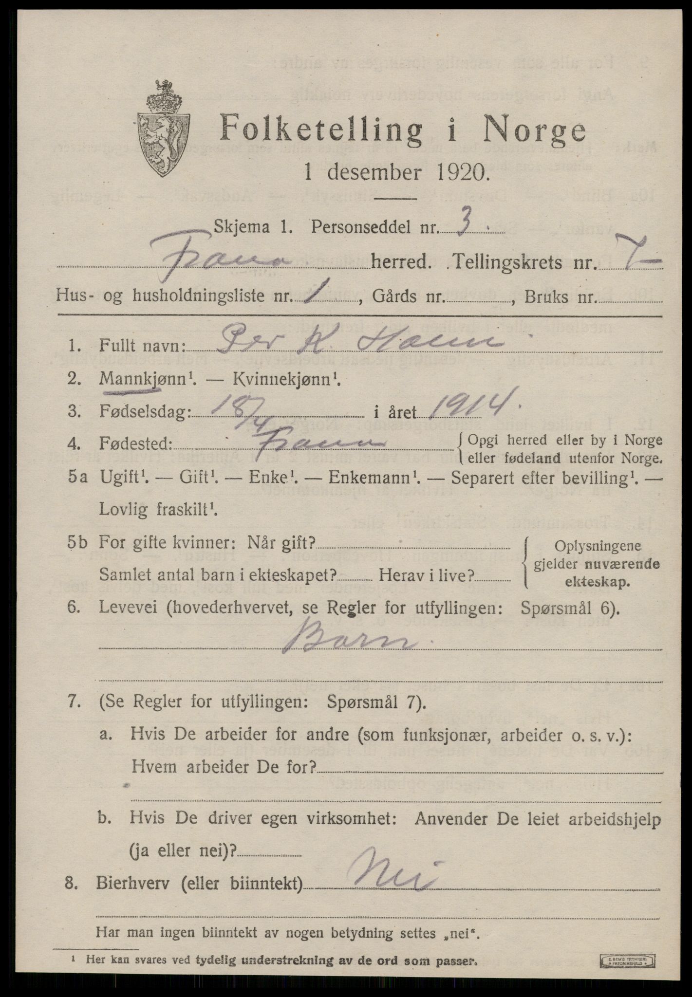 SAT, 1920 census for Fræna, 1920, p. 4529