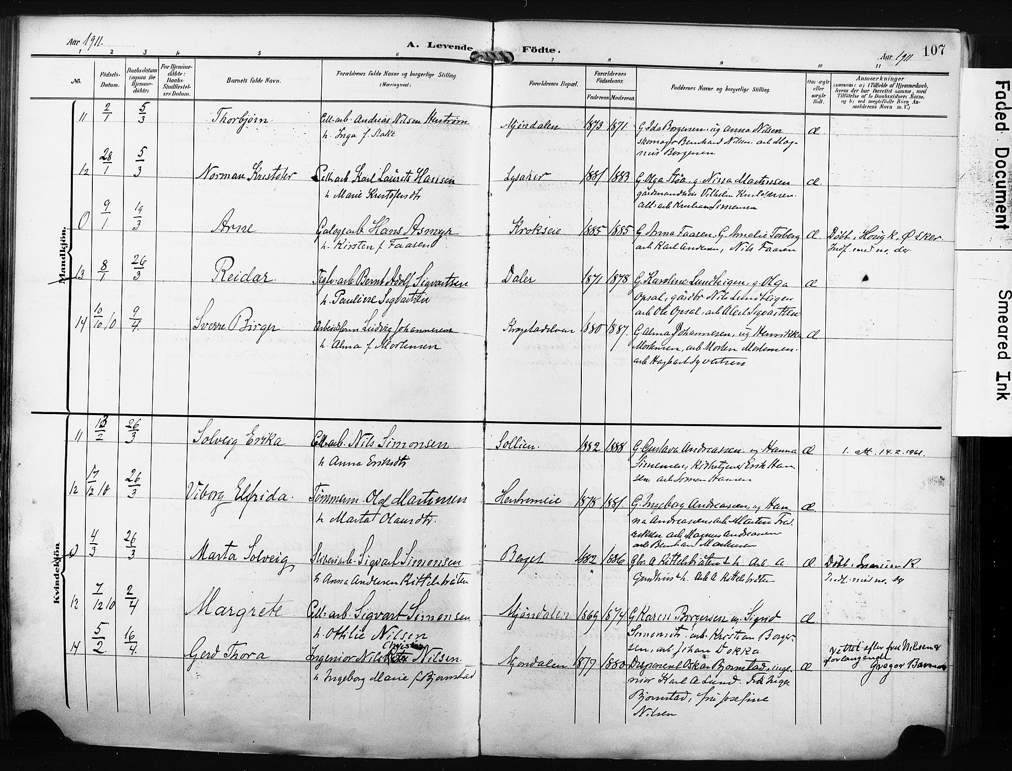 Nedre Eiker kirkebøker, AV/SAKO-A-612/F/Fa/L0006: Parish register (official) no. 6, 1906-1912, p. 107