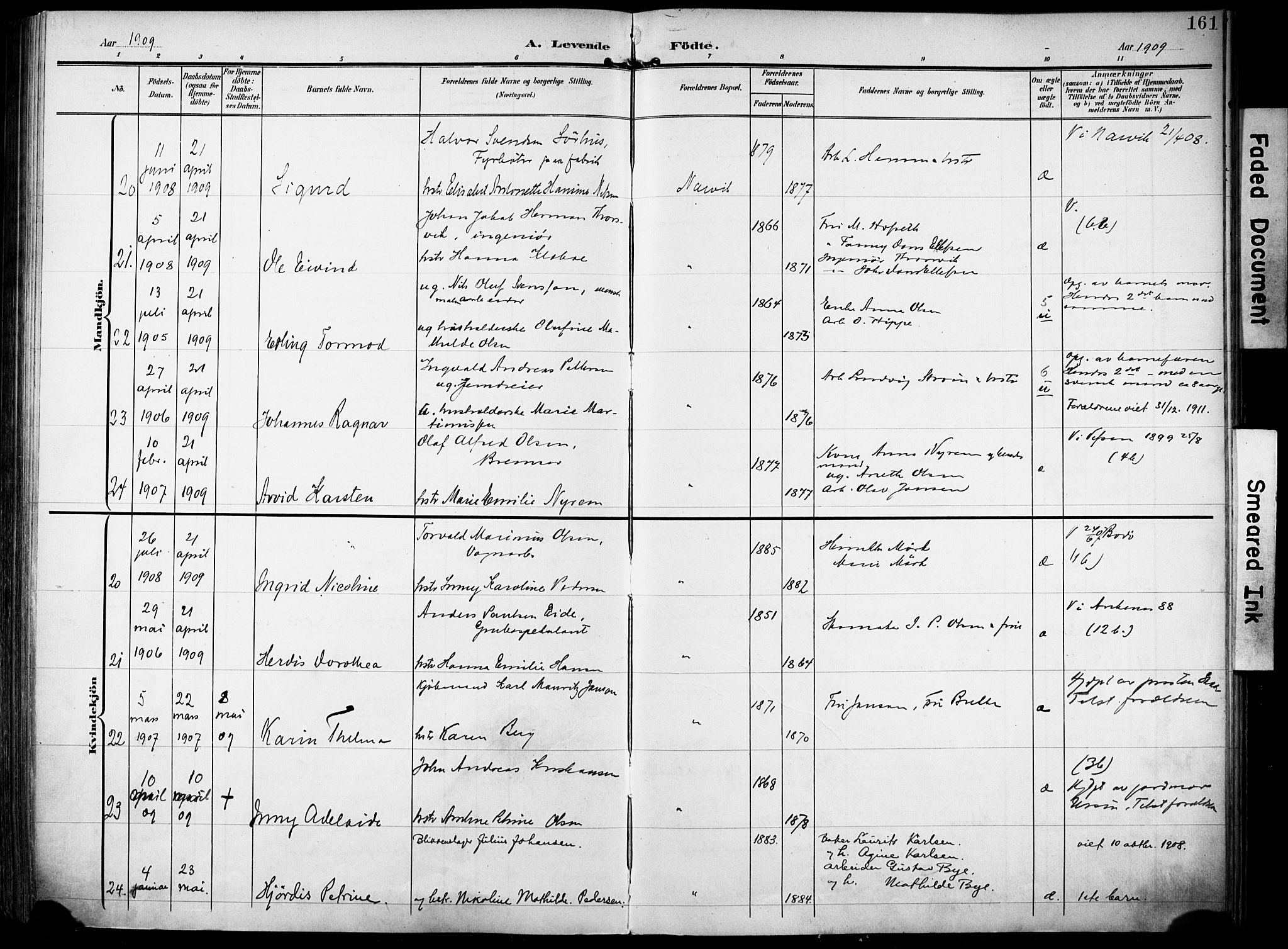 Ministerialprotokoller, klokkerbøker og fødselsregistre - Nordland, AV/SAT-A-1459/871/L0994: Parish register (official) no. 871A10, 1902-1910, p. 161