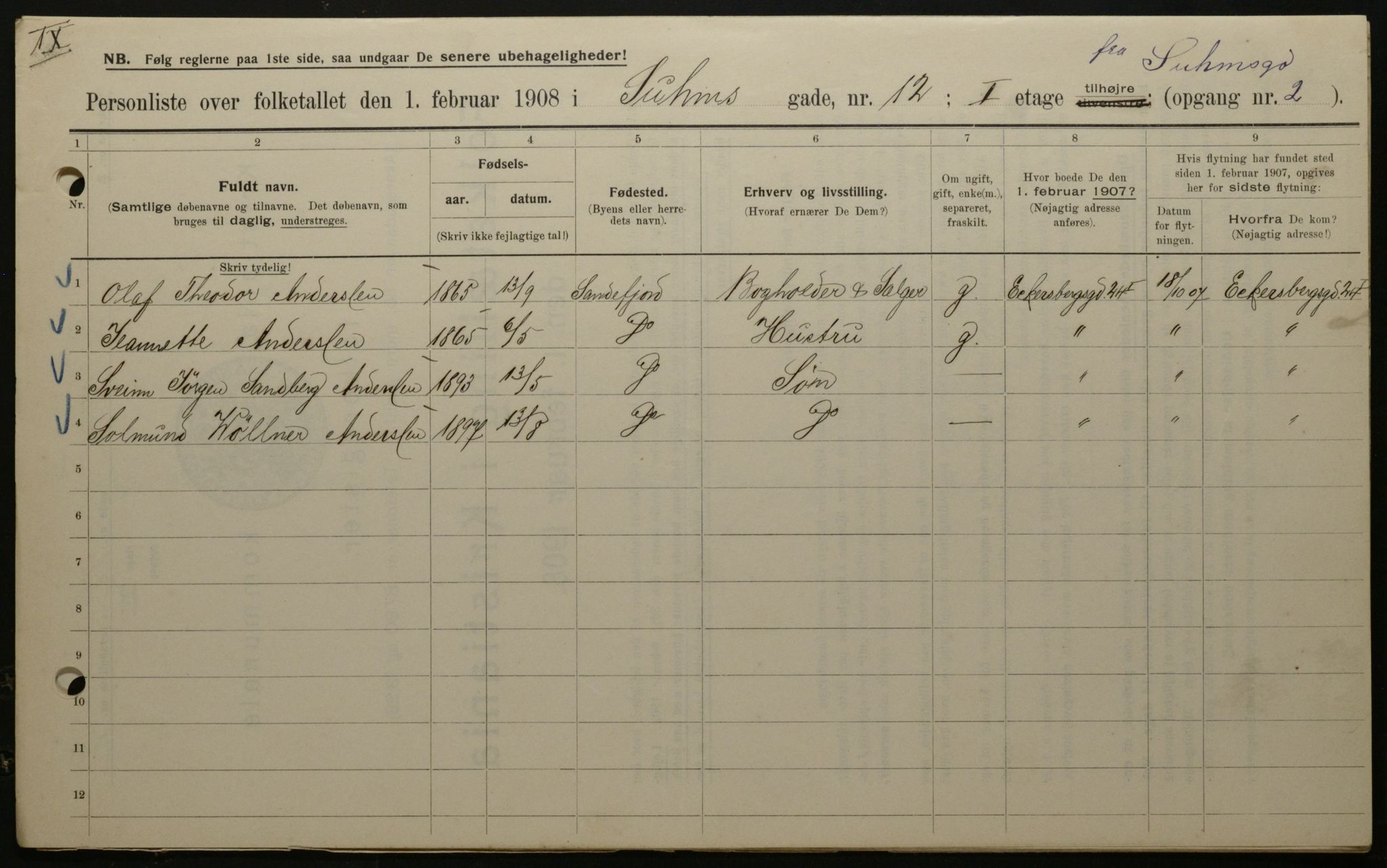 OBA, Municipal Census 1908 for Kristiania, 1908, p. 94106