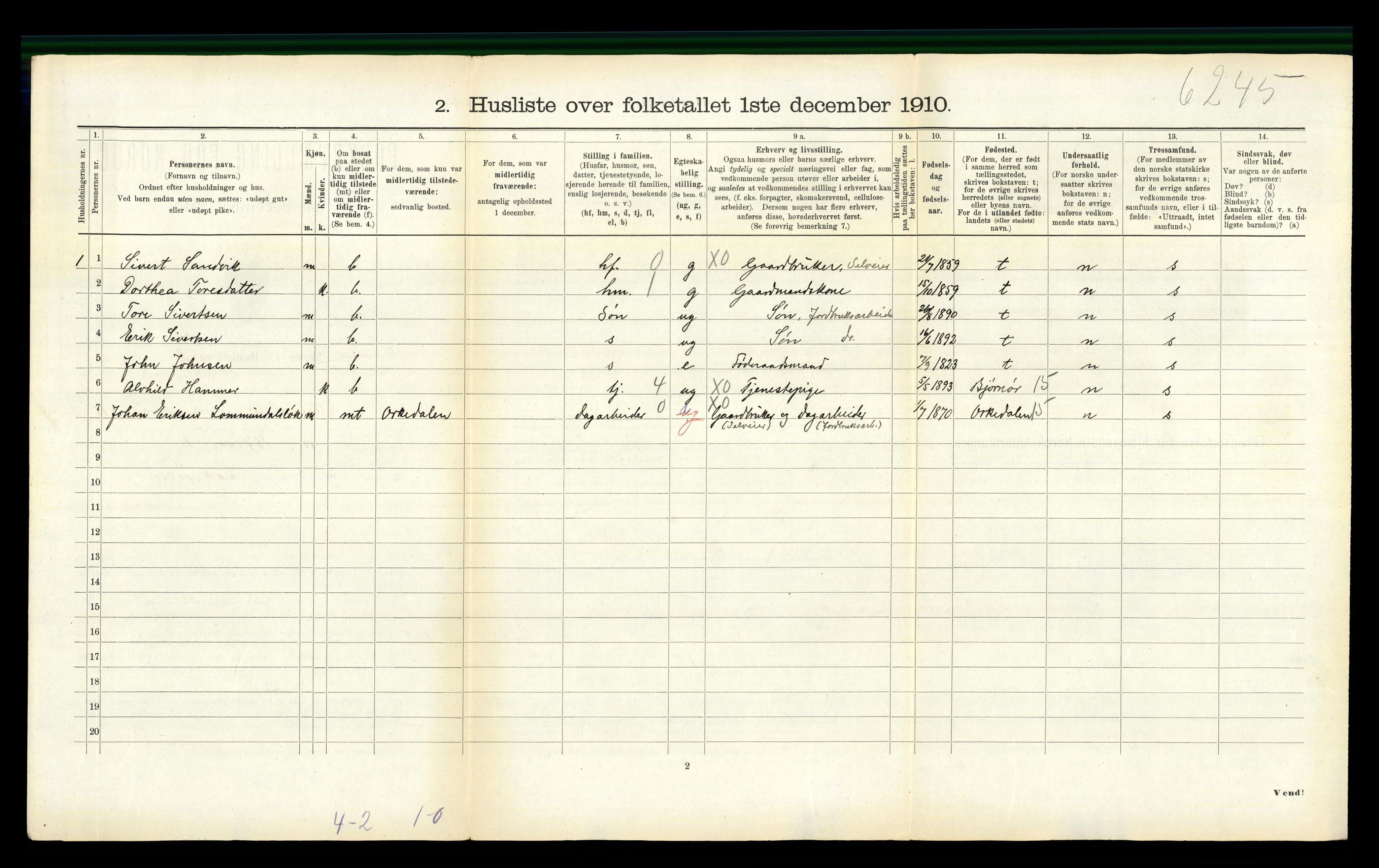 RA, 1910 census for Meldal, 1910, p. 1182