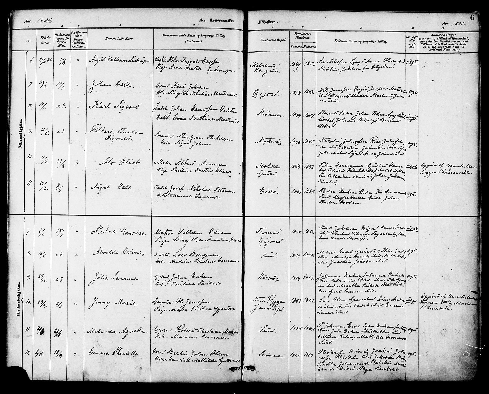Ministerialprotokoller, klokkerbøker og fødselsregistre - Nordland, SAT/A-1459/892/L1320: Parish register (official) no. 892A01, 1886-1901, p. 6