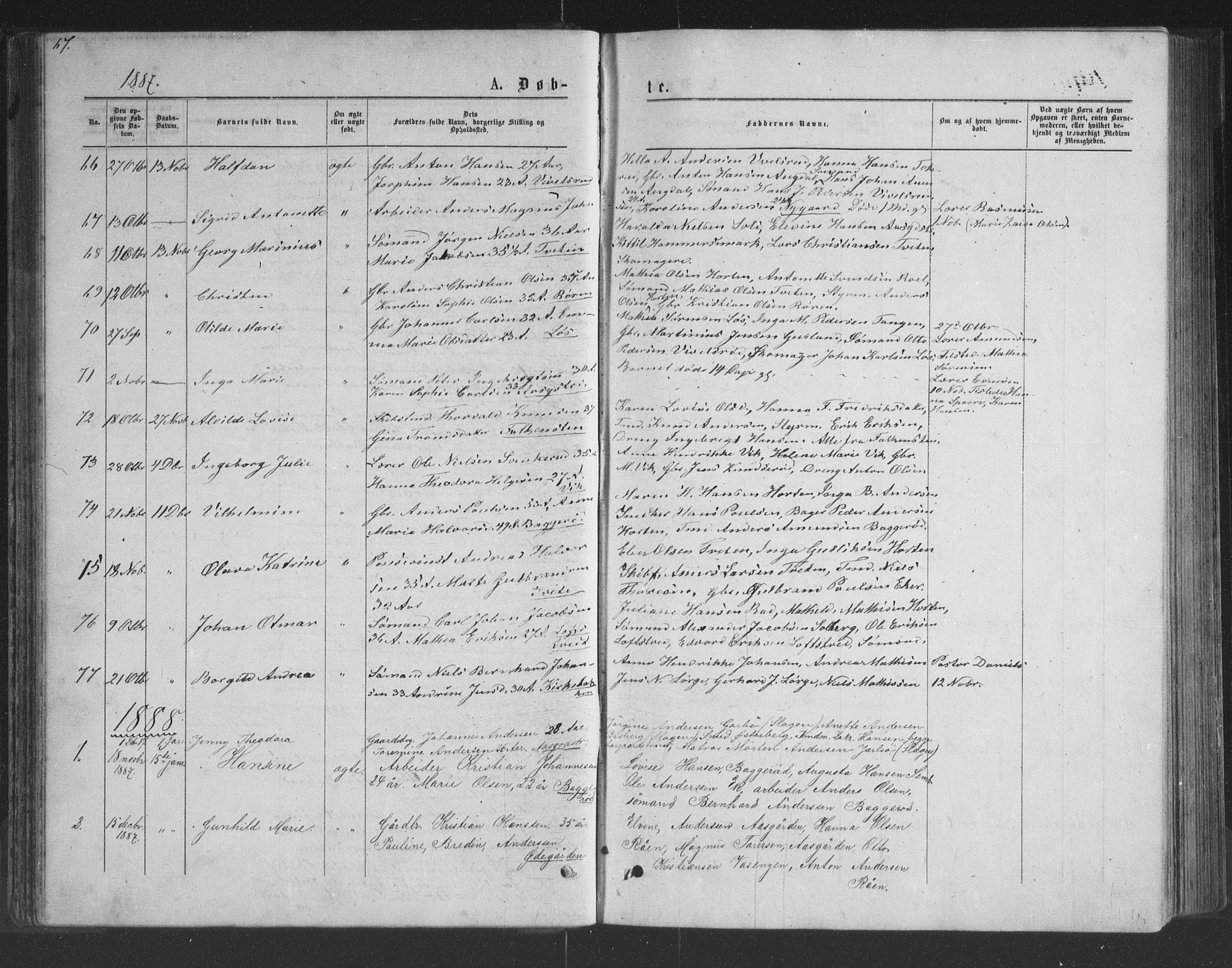 Borre kirkebøker, AV/SAKO-A-338/G/Ga/L0003: Parish register (copy) no. I 3, 1871-1892, p. 67