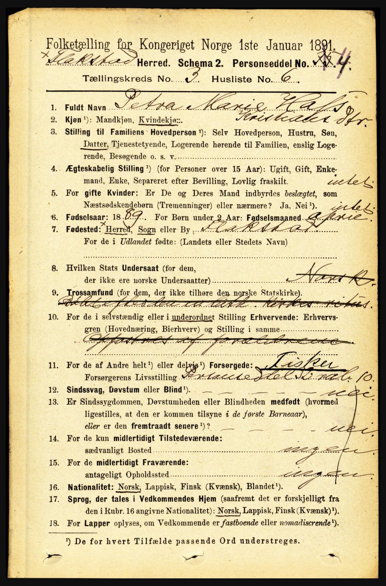 RA, 1891 census for 1859 Flakstad, 1891, p. 1333