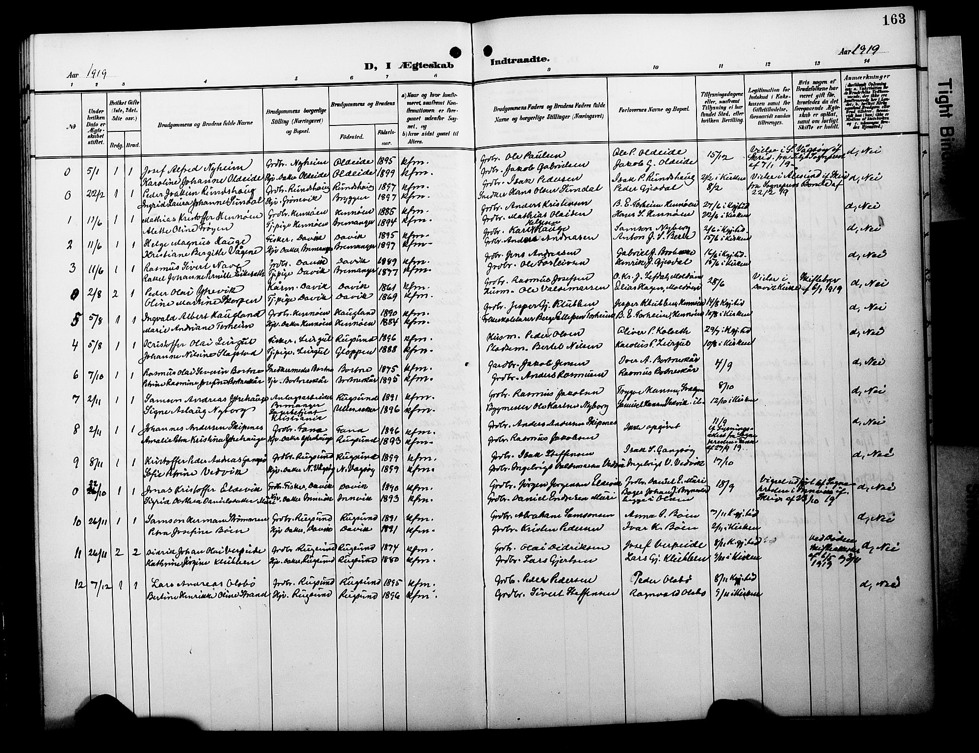 Davik sokneprestembete, SAB/A-79701/H/Hab/Habc/L0003: Parish register (copy) no. C 3, 1907-1929, p. 163