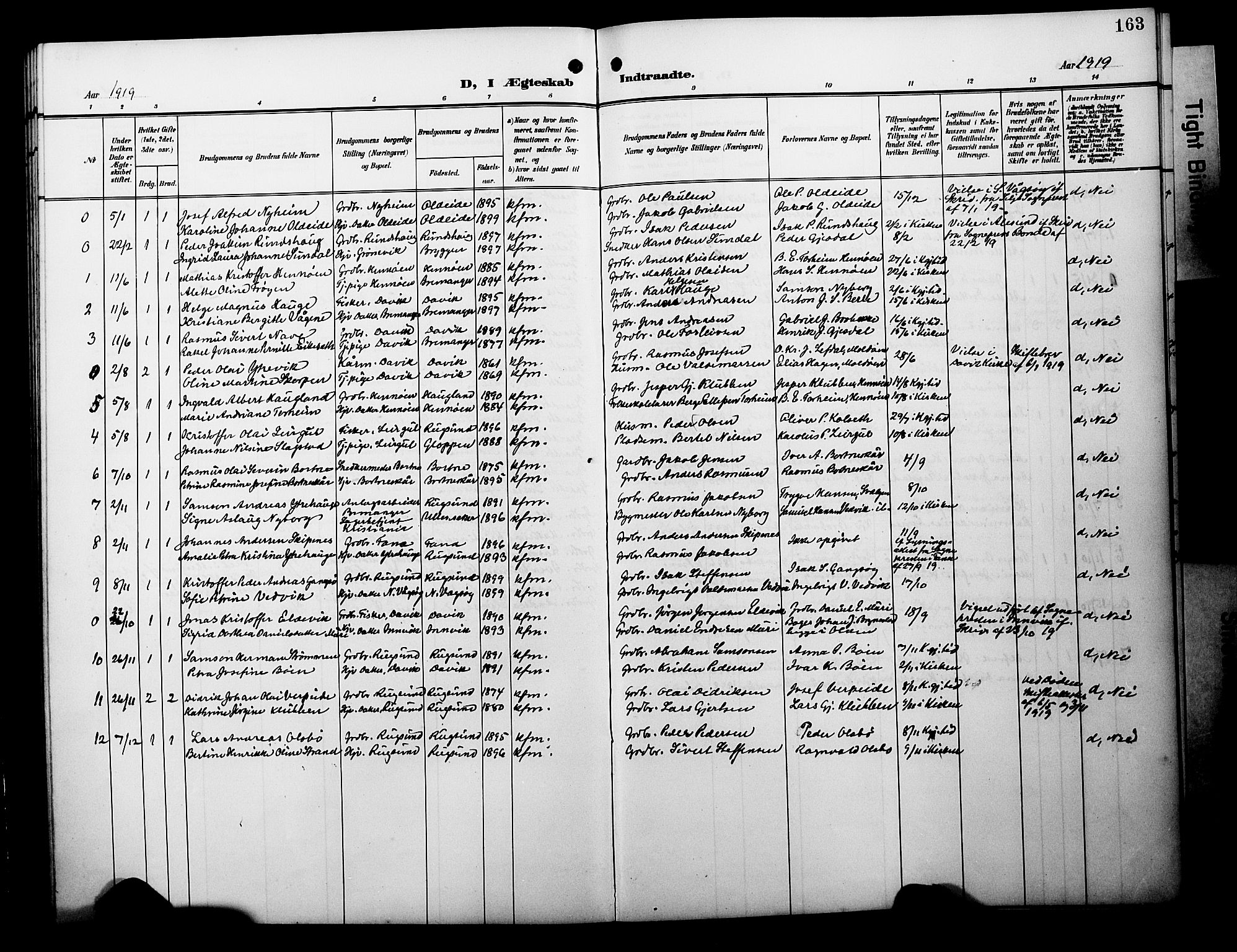 Davik sokneprestembete, AV/SAB-A-79701/H/Hab/Habc/L0003: Parish register (copy) no. C 3, 1907-1929, p. 163