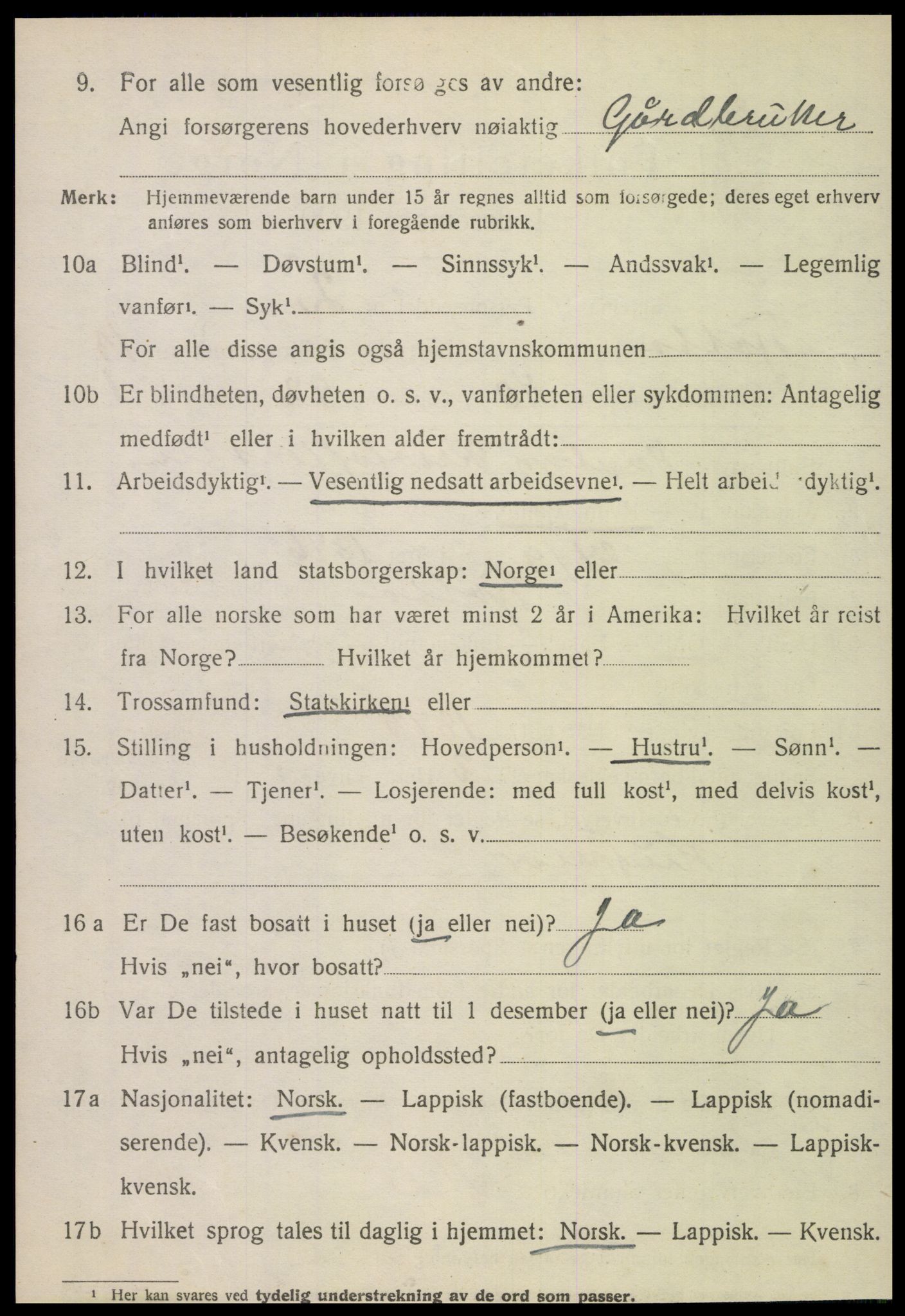 SAT, 1920 census for Tjøtta, 1920, p. 5364