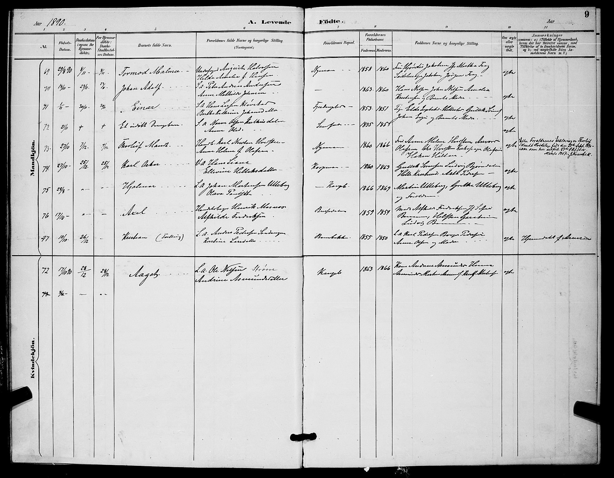 Kongsberg kirkebøker, AV/SAKO-A-22/G/Ga/L0006: Parish register (copy) no. 6, 1890-1901, p. 9