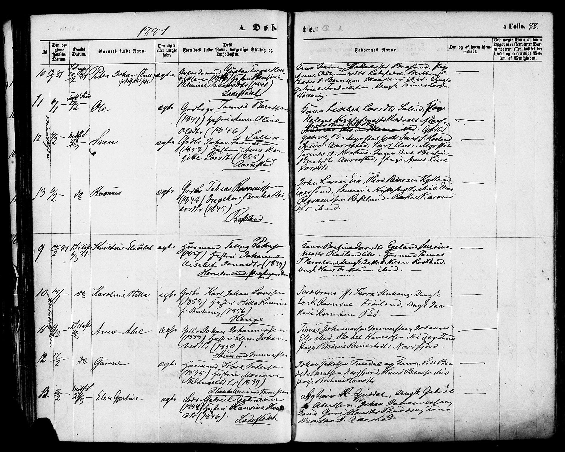 Sokndal sokneprestkontor, AV/SAST-A-101808: Parish register (official) no. A 10, 1874-1886, p. 88