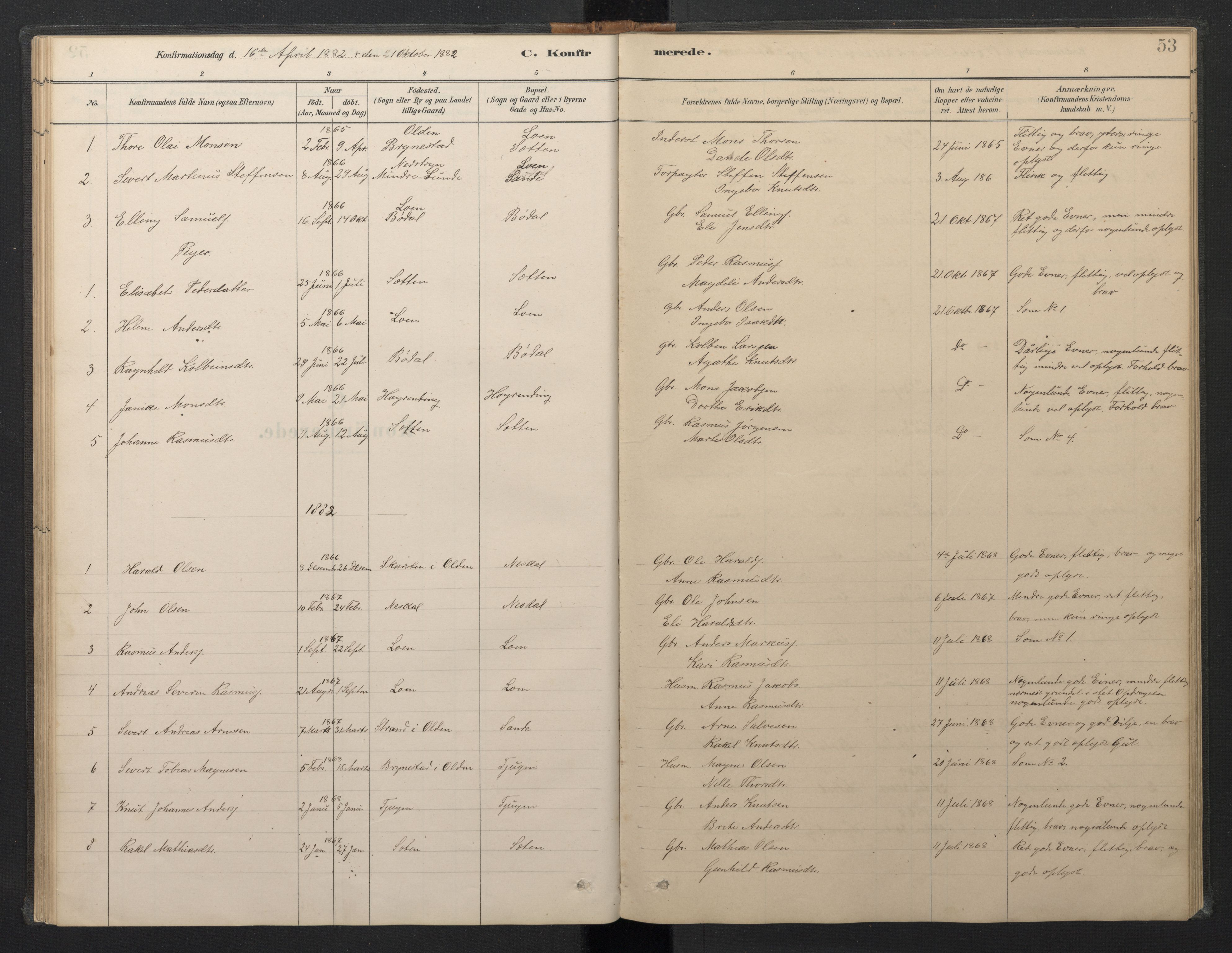 Stryn Sokneprestembete, SAB/A-82501: Parish register (copy) no. B 3, 1881-1918, p. 52b-53a