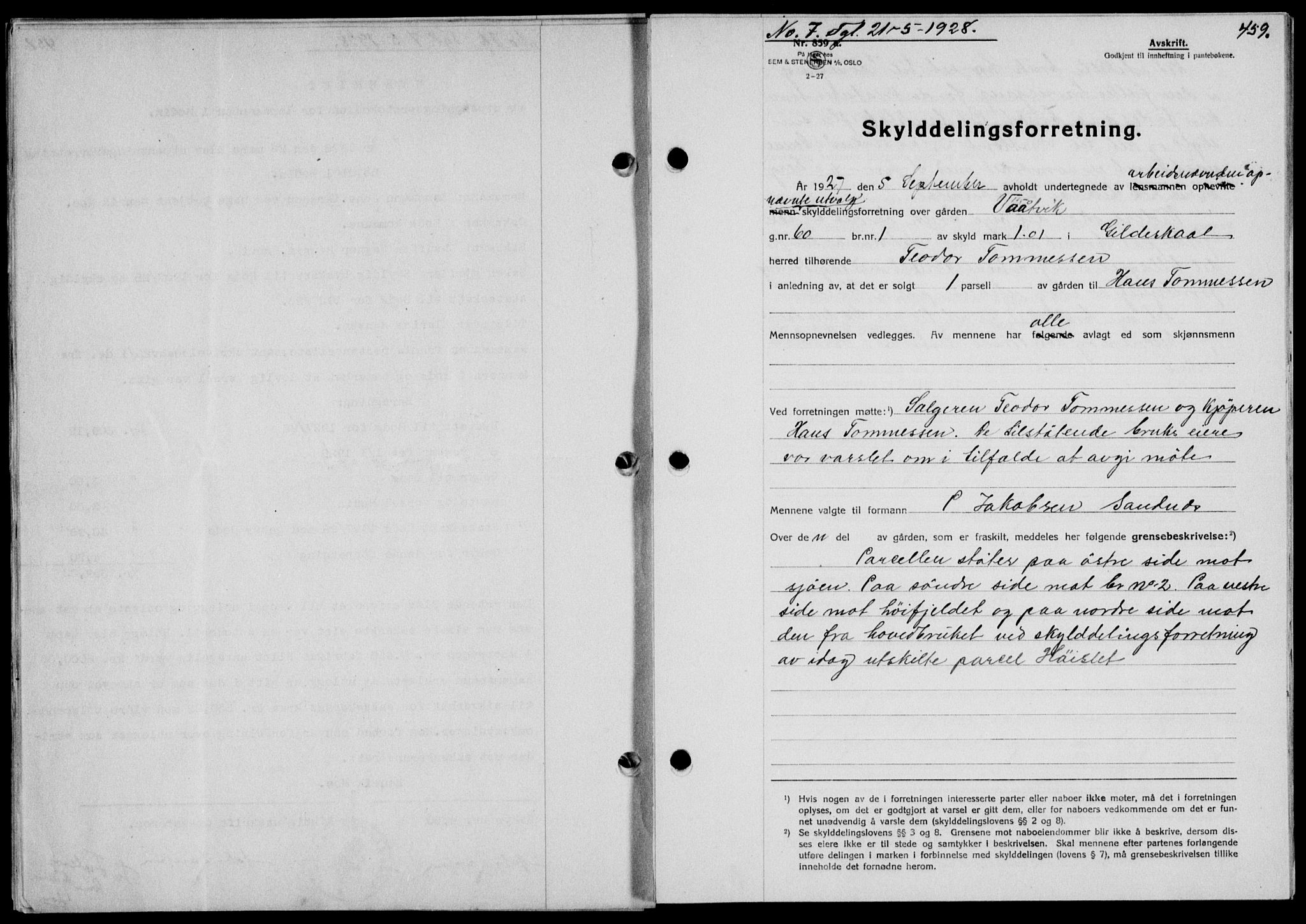 Salten sorenskriveri, SAT/A-4578/1/2/2C/L0055: Mortgage book no. 45, 1927-1928, Deed date: 21.05.1928